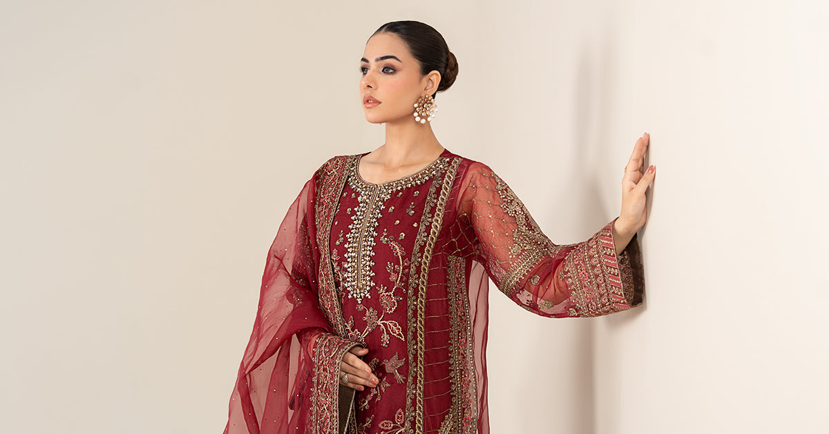 3 Piece Embroidered Organza Suit