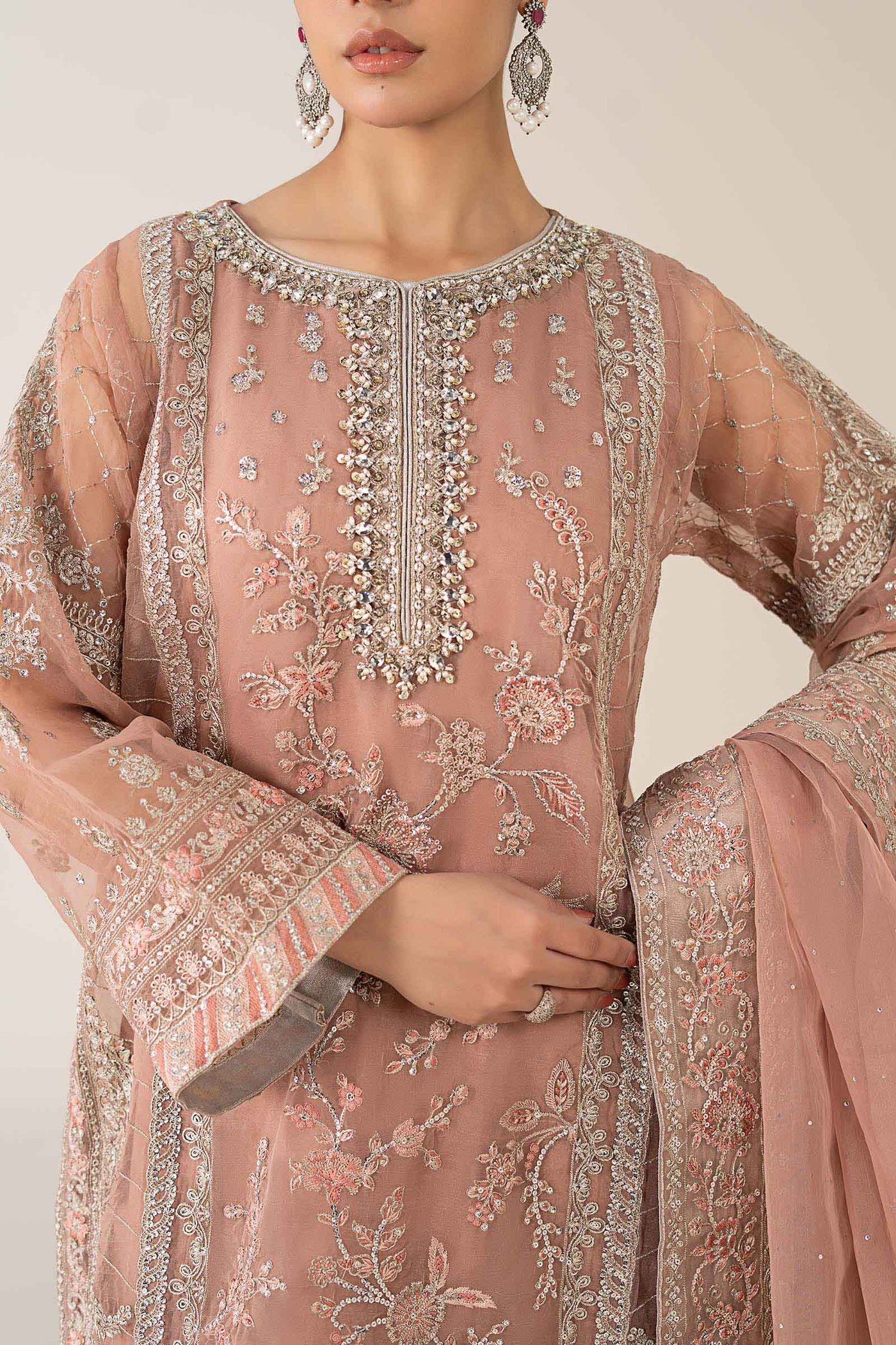 3 Piece Embroidered Organza Suit