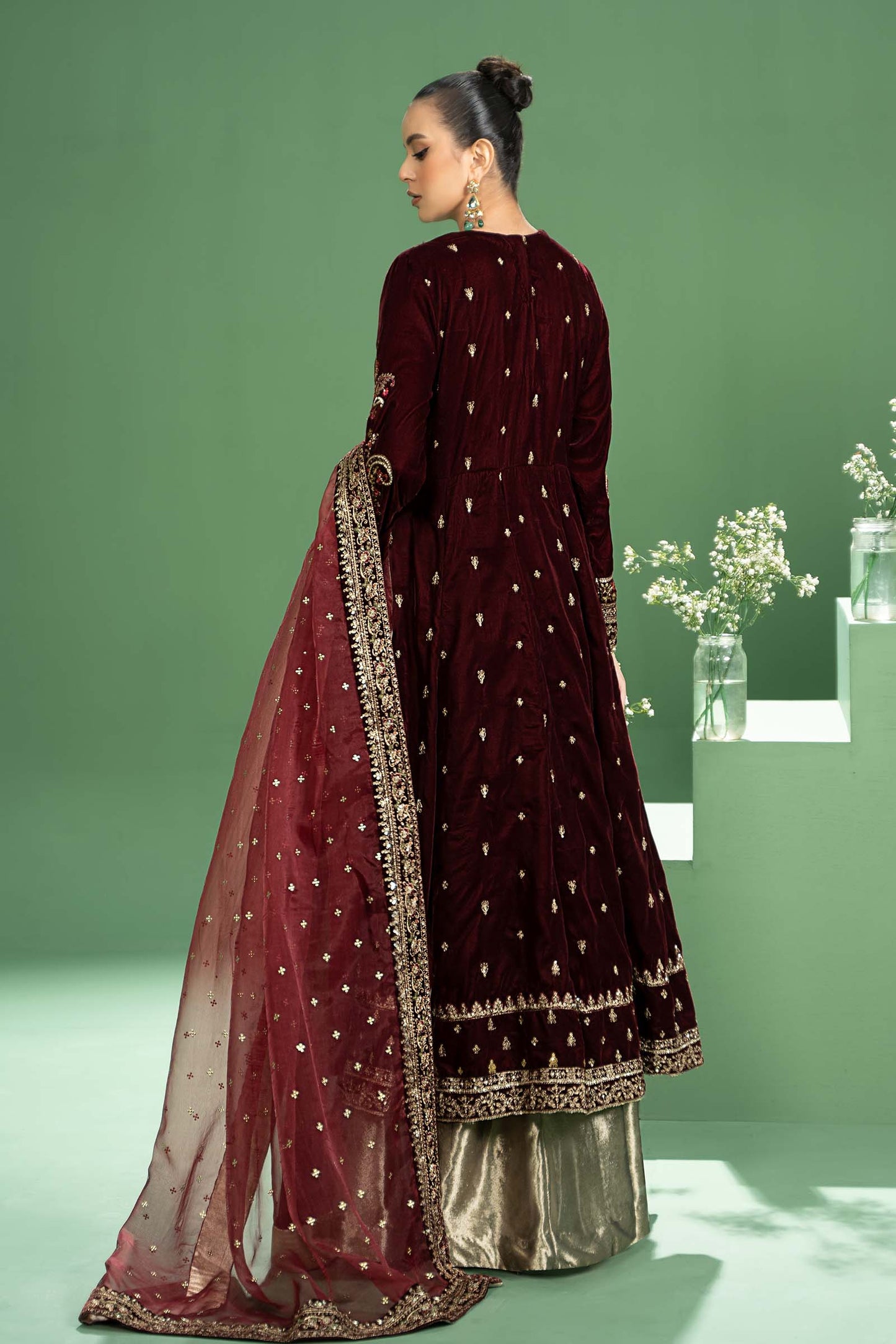 3 Piece Embroidered Velvet Suit