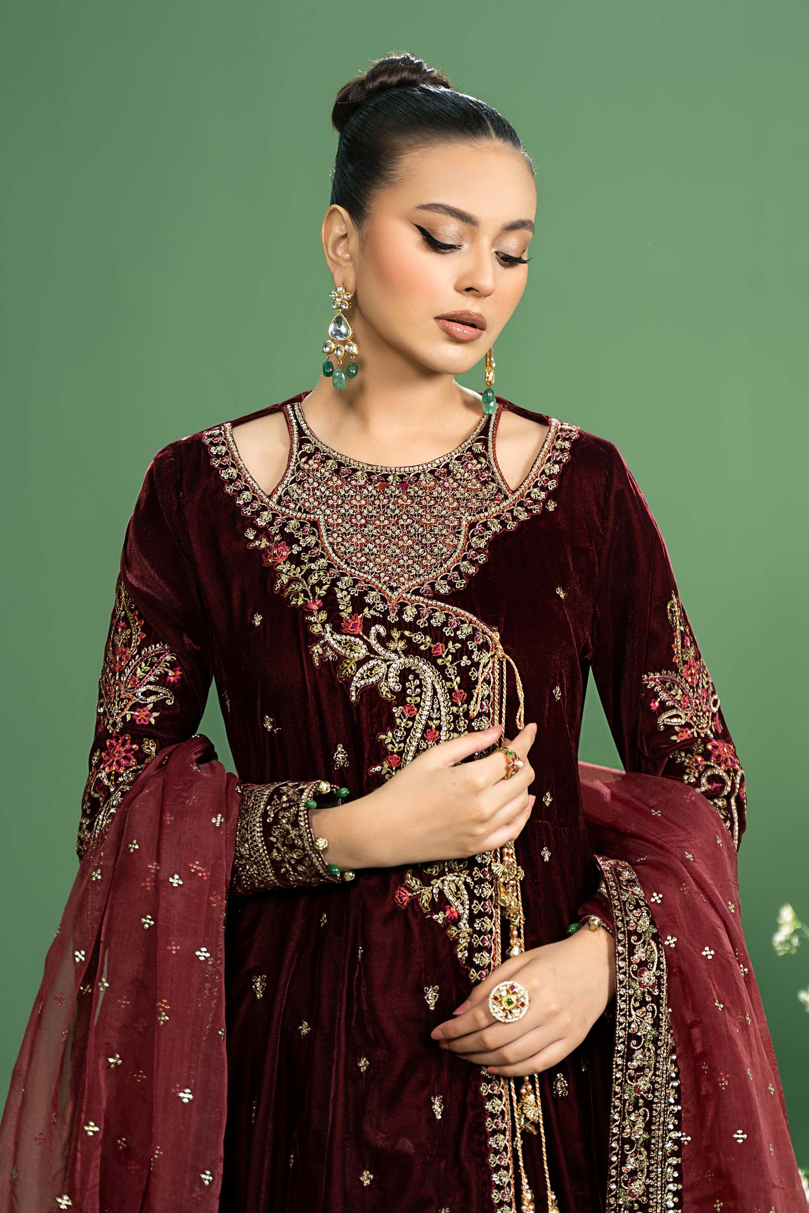 3 Piece Embroidered Velvet Suit