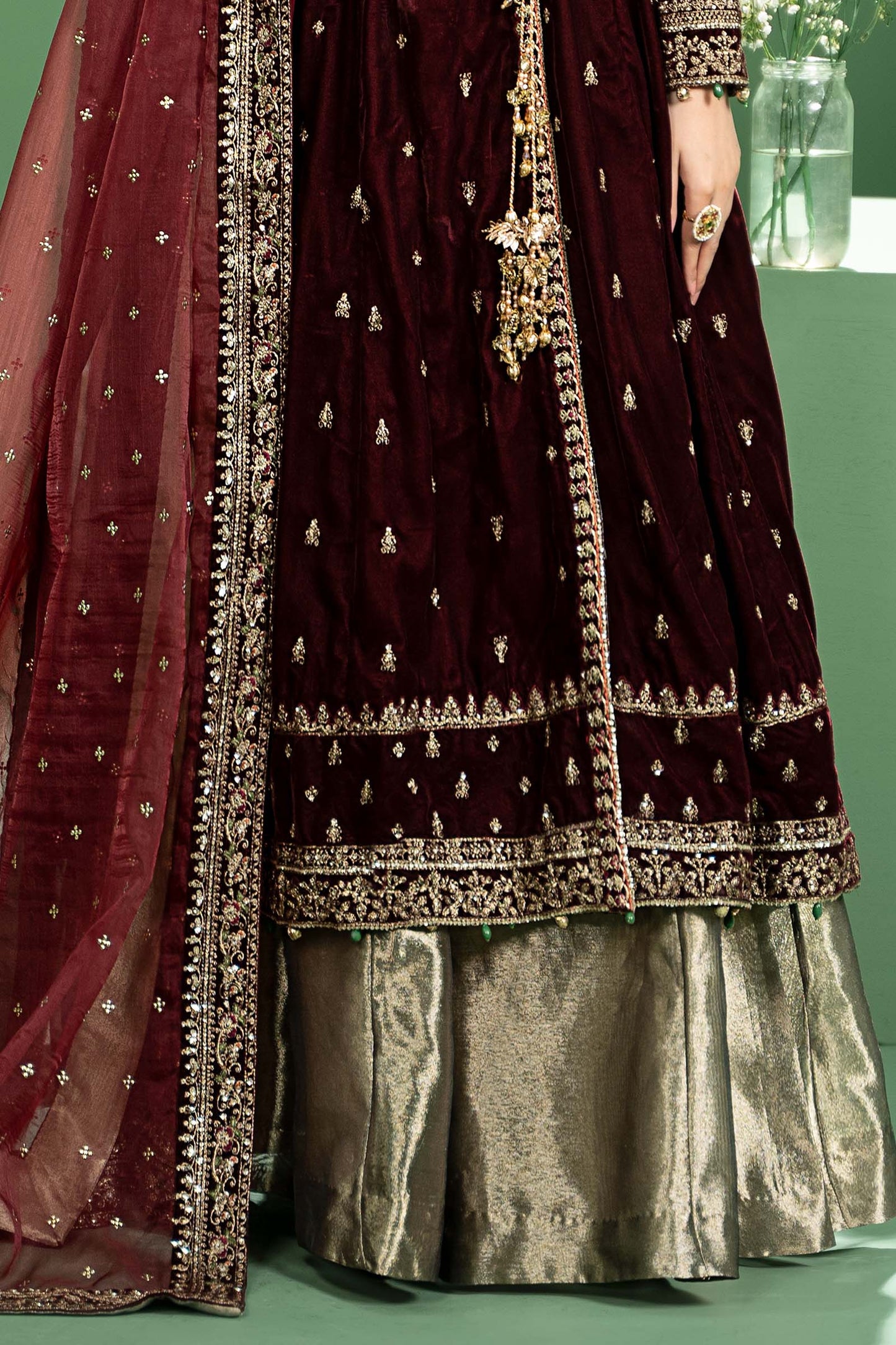 3 Piece Embroidered Velvet Suit