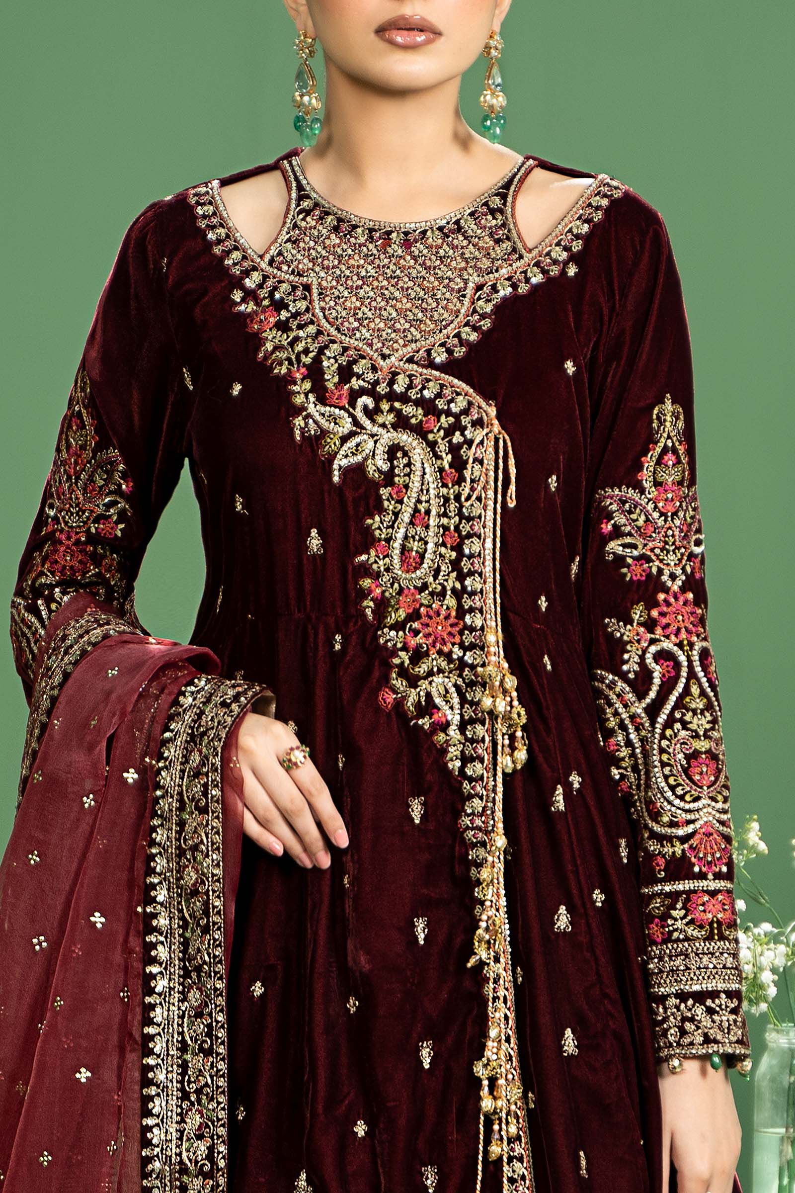 3 Piece Embroidered Velvet Suit