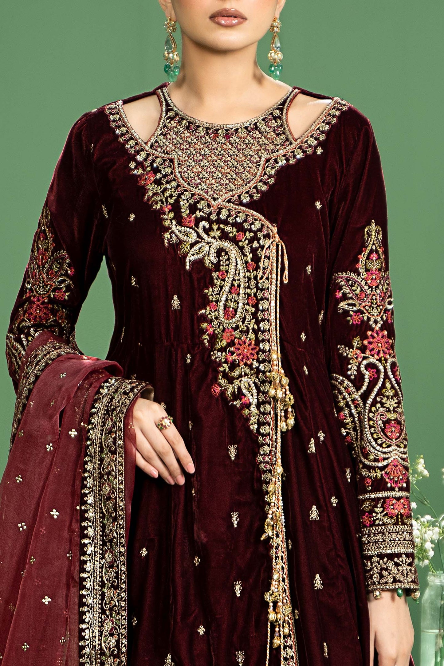 3 Piece Embroidered Velvet Suit