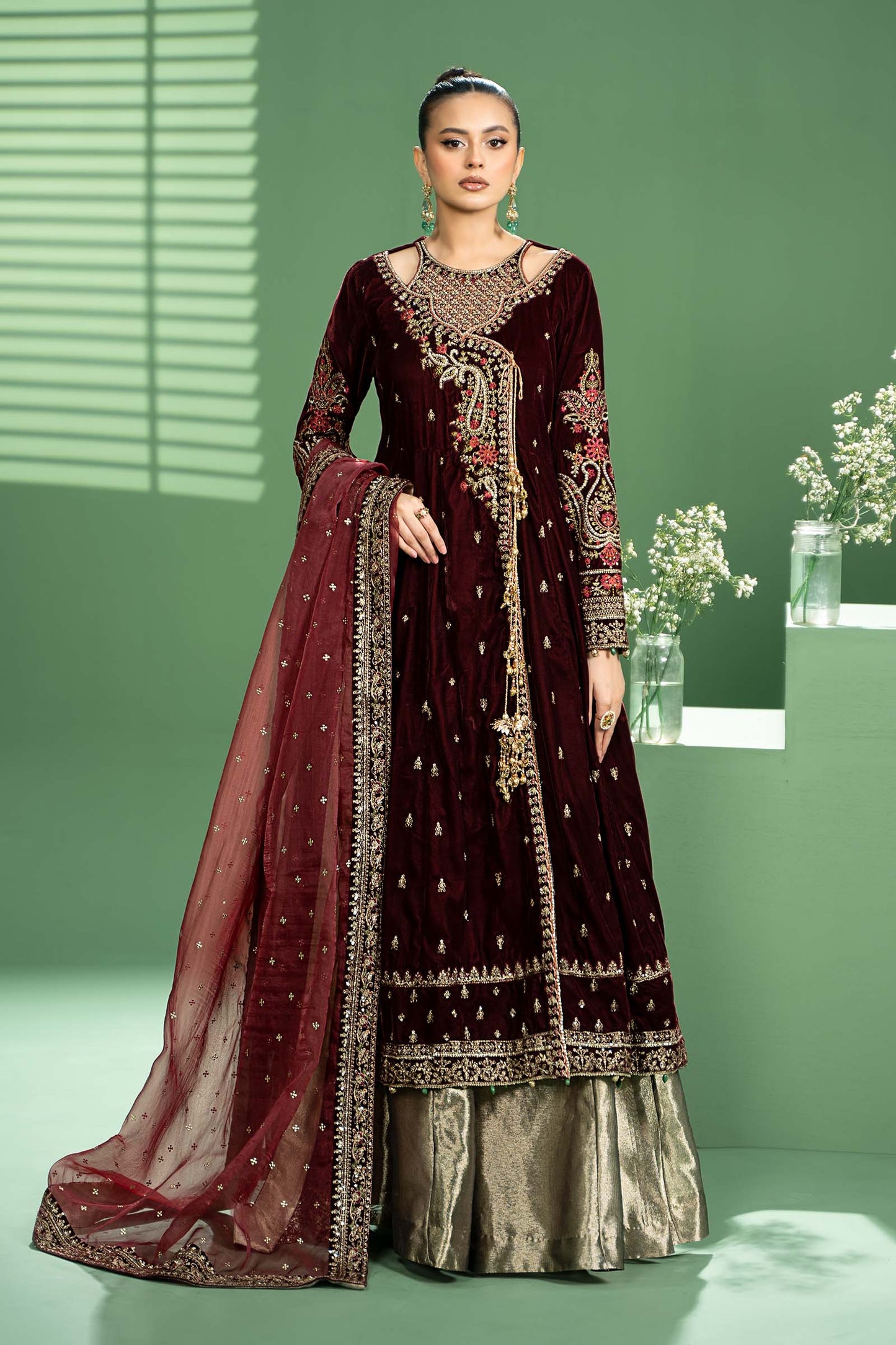3 Piece Embroidered Velvet Suit