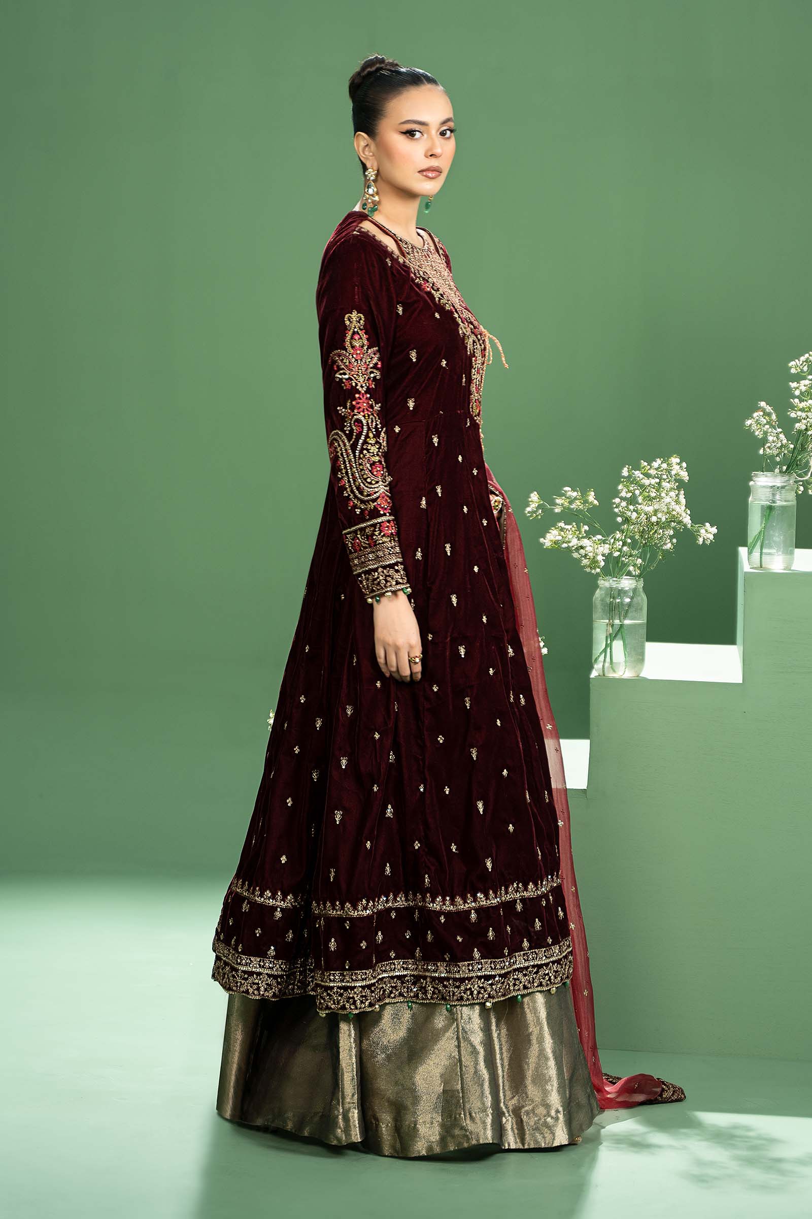 3 Piece Embroidered Velvet Suit