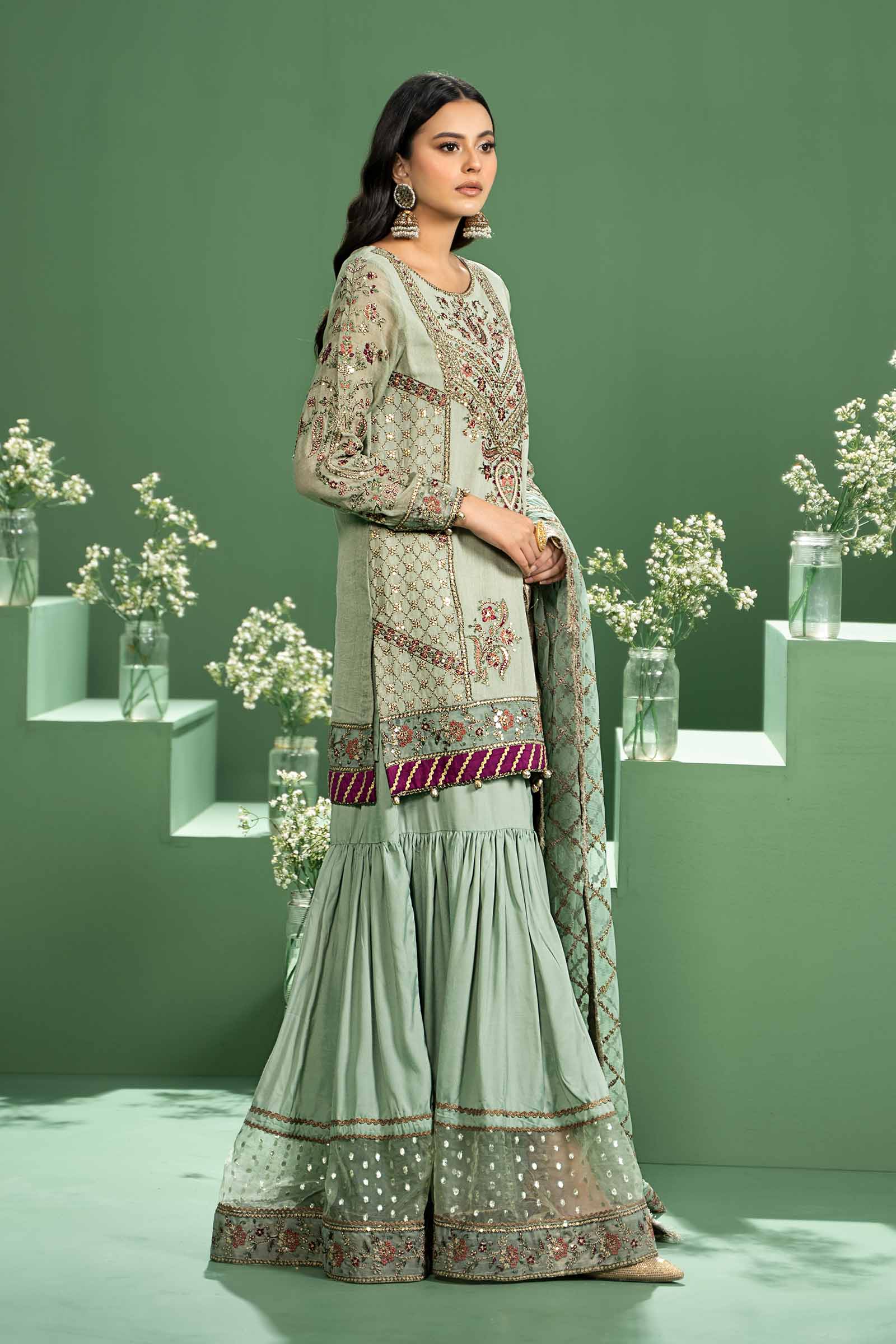 3 Piece Embroidered Silk Cotton Net Suit