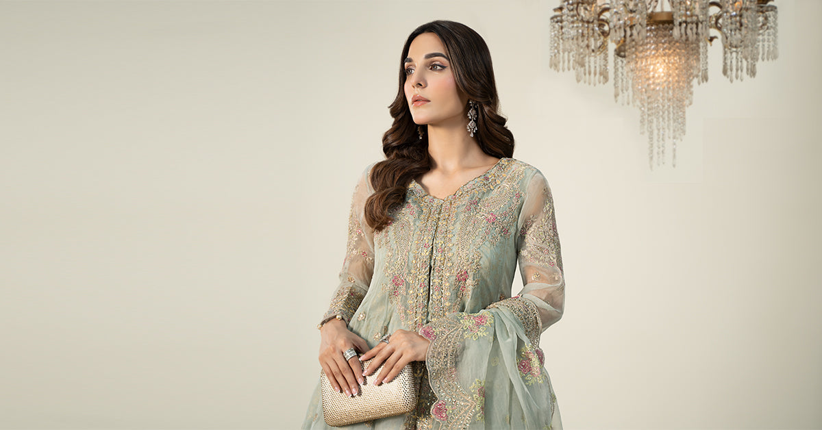 3 Piece Embroidered Organza Suit