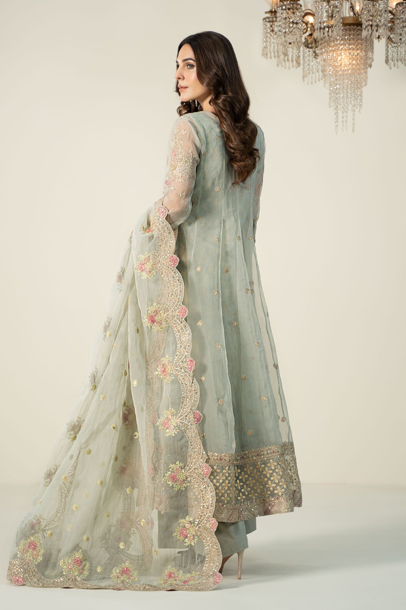 3 Piece Embroidered Organza Suit