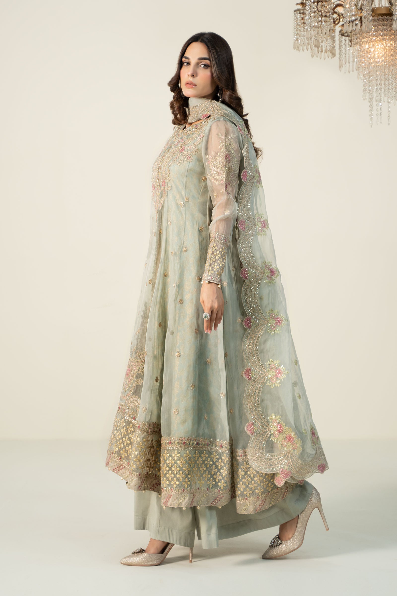 3 Piece Embroidered Organza Suit