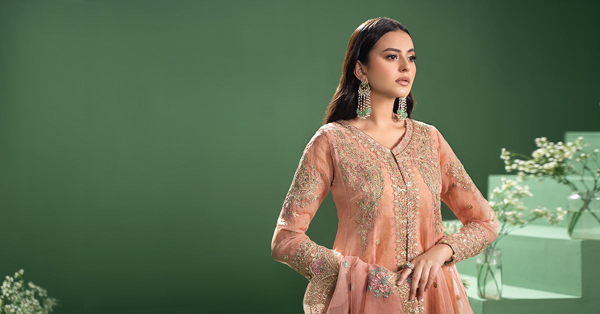 3 Piece Embroidered Organza Suit