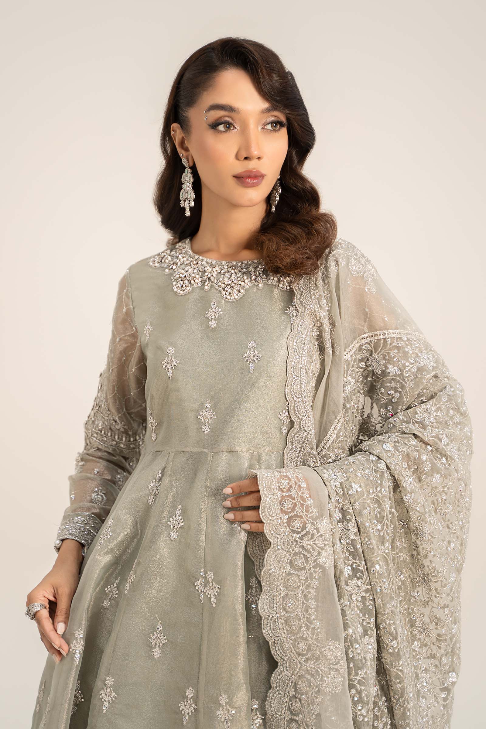 3 Piece Embroidered Tissue Suit