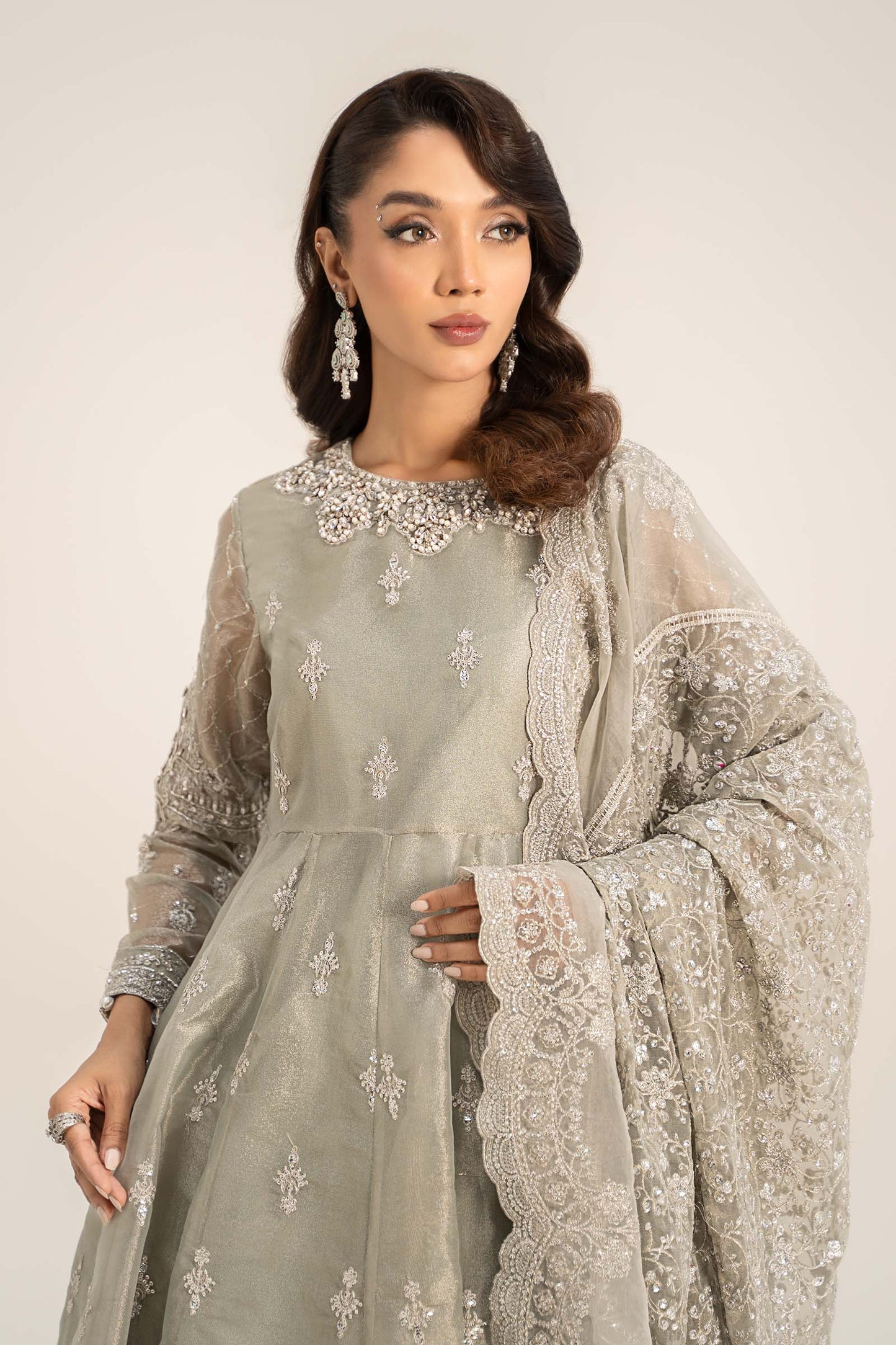3 Piece Embroidered Tissue Suit