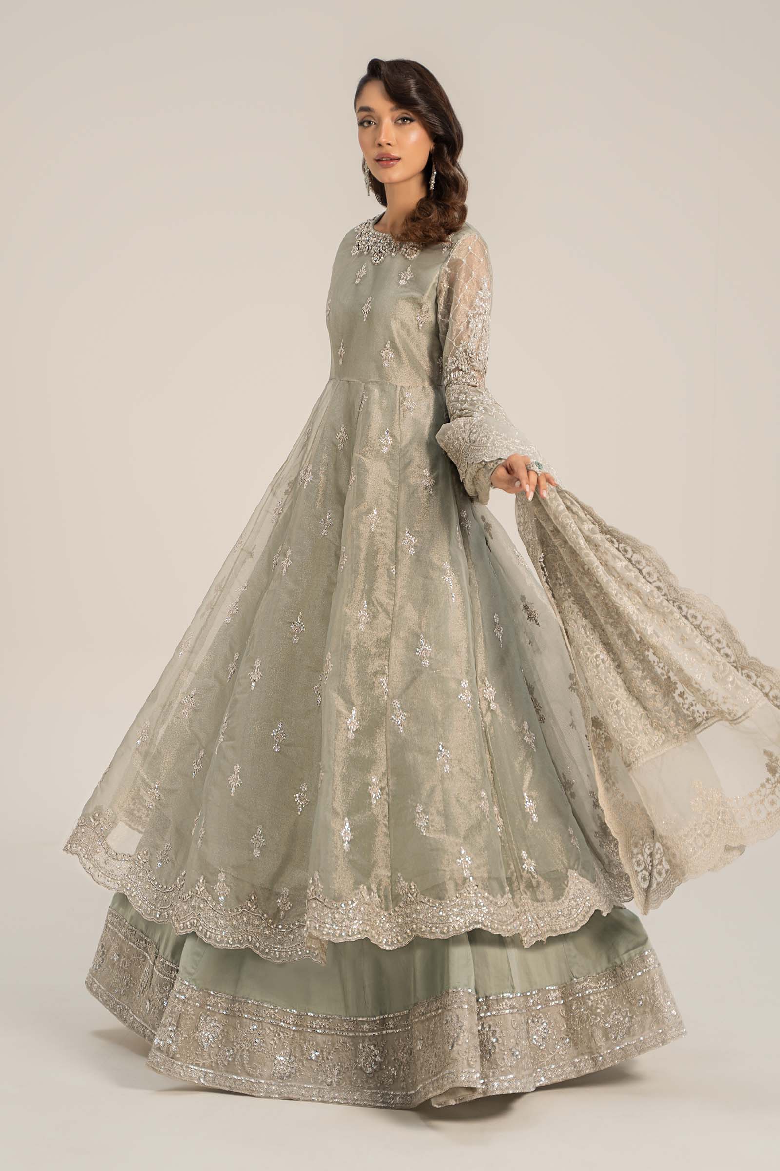 3 Piece Embroidered Tissue Suit