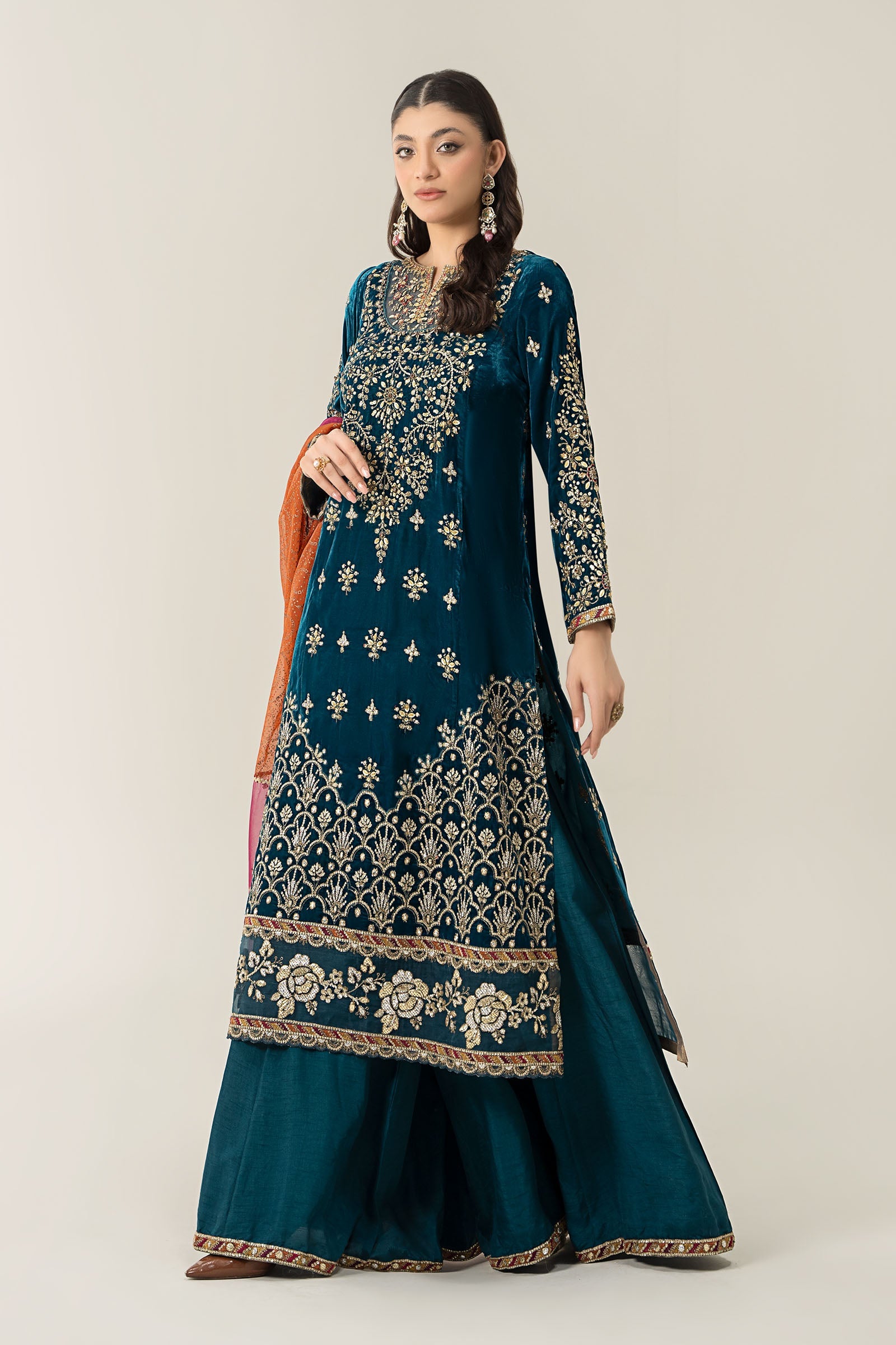 3 Piece Embroidered Velvet Suit