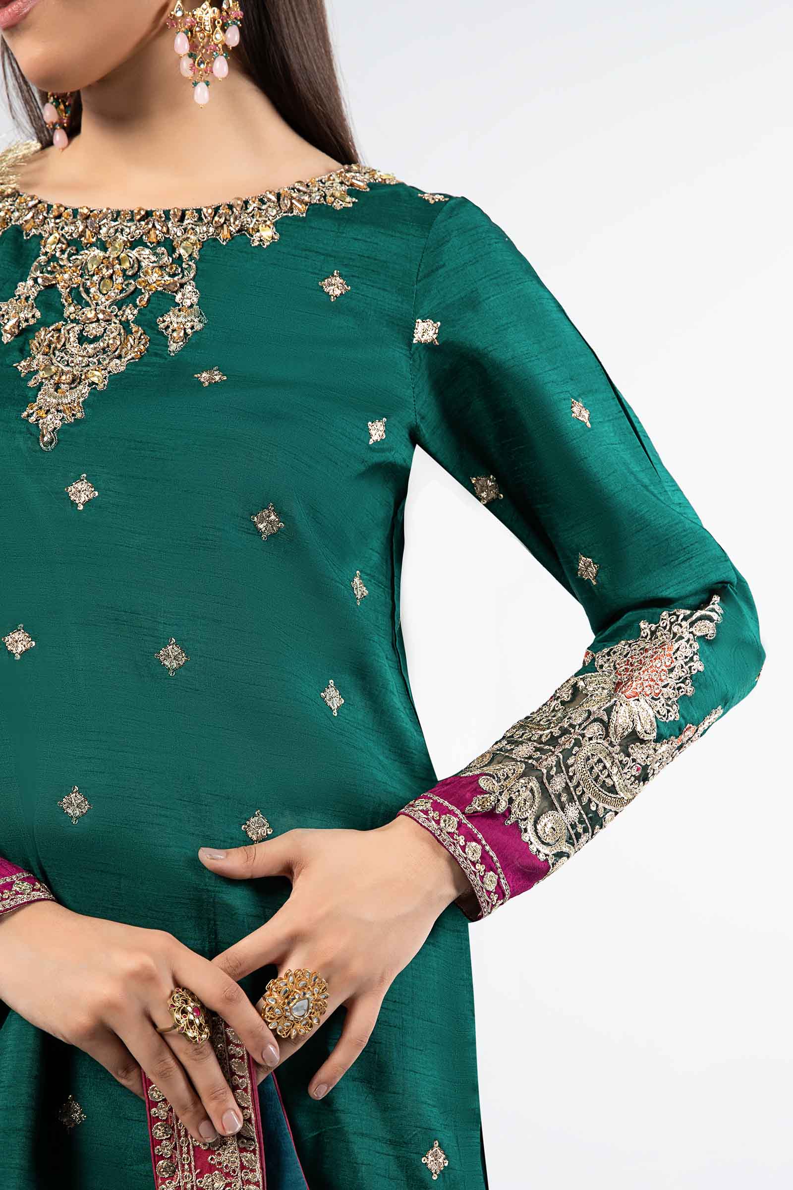 3 Piece Embroidered Raw Silk Suit