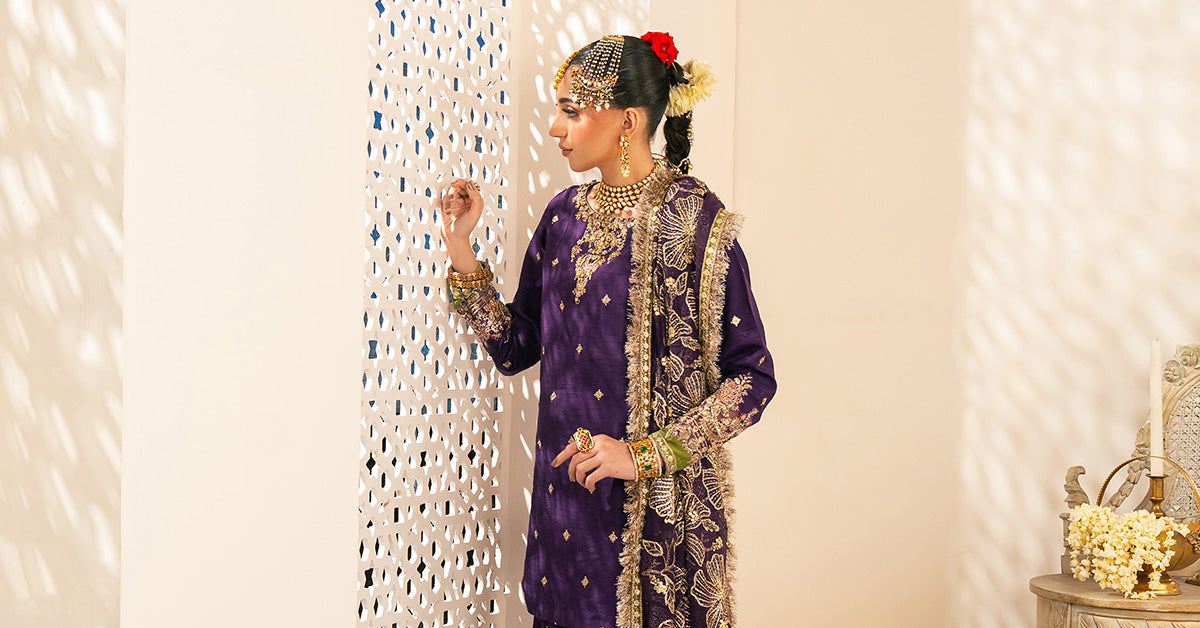 3 Piece Embroidered Raw Silk Suit