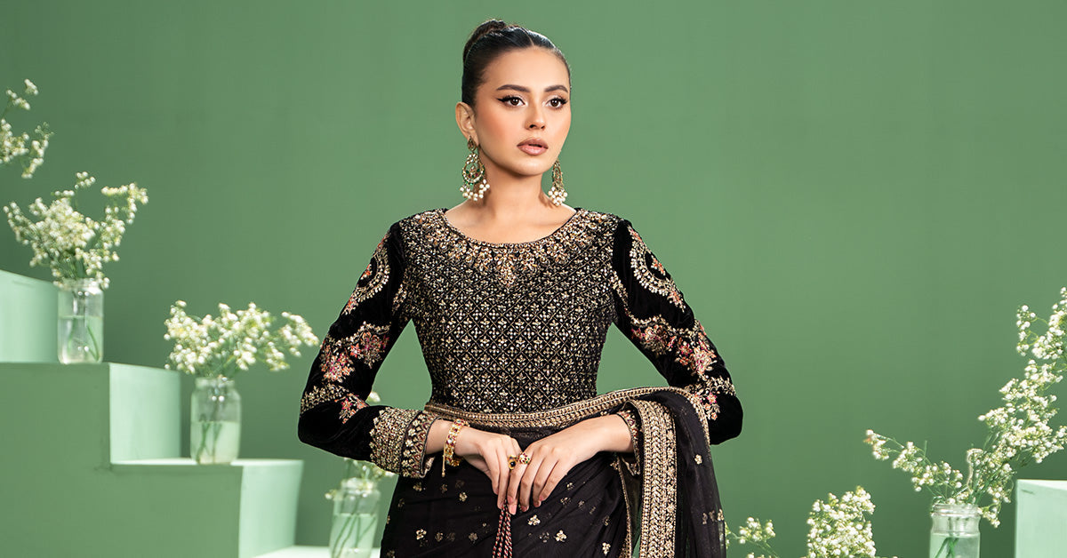 3 Piece Embroidered Net Saree