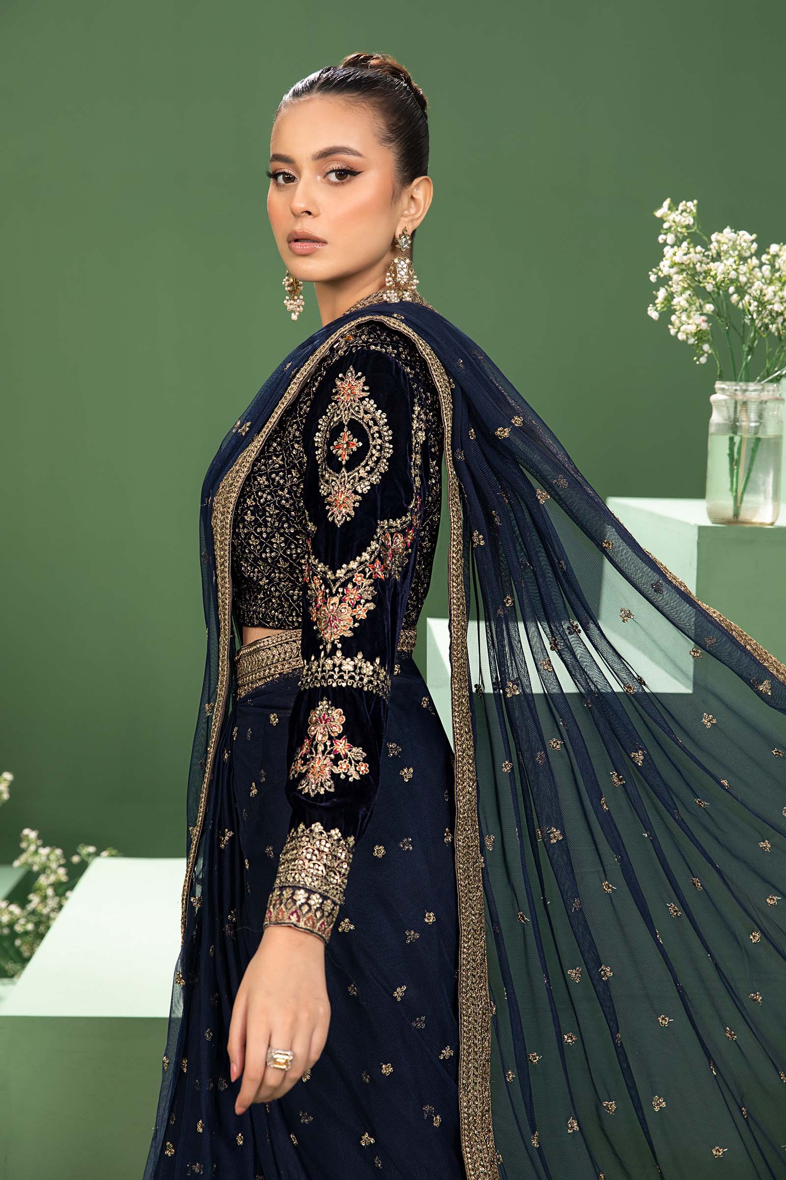 3 Piece Embroidered Net Saree