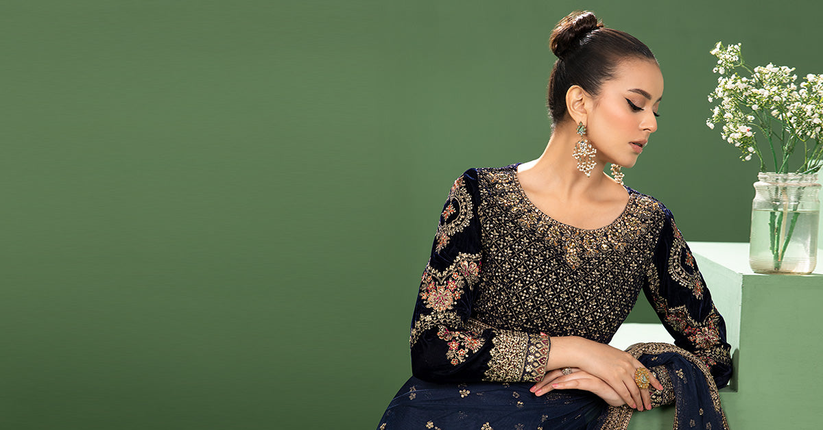 3 Piece Embroidered Net Saree