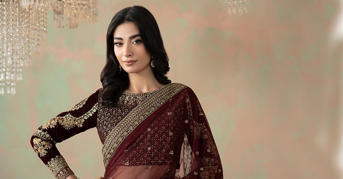 Embroidered Net Saree