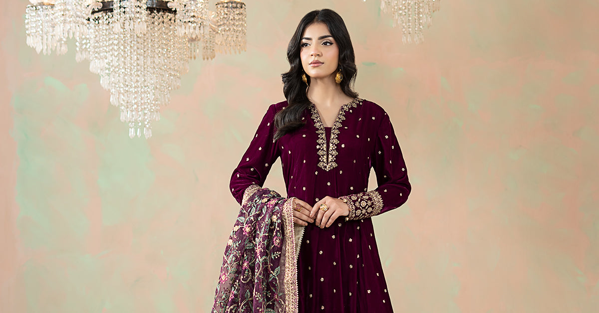 3 Piece Embroidered Velvet Suit