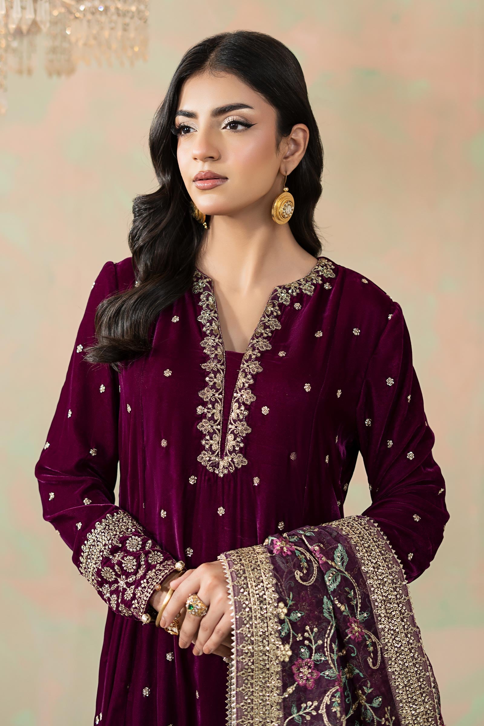 3 Piece Embroidered Velvet Suit