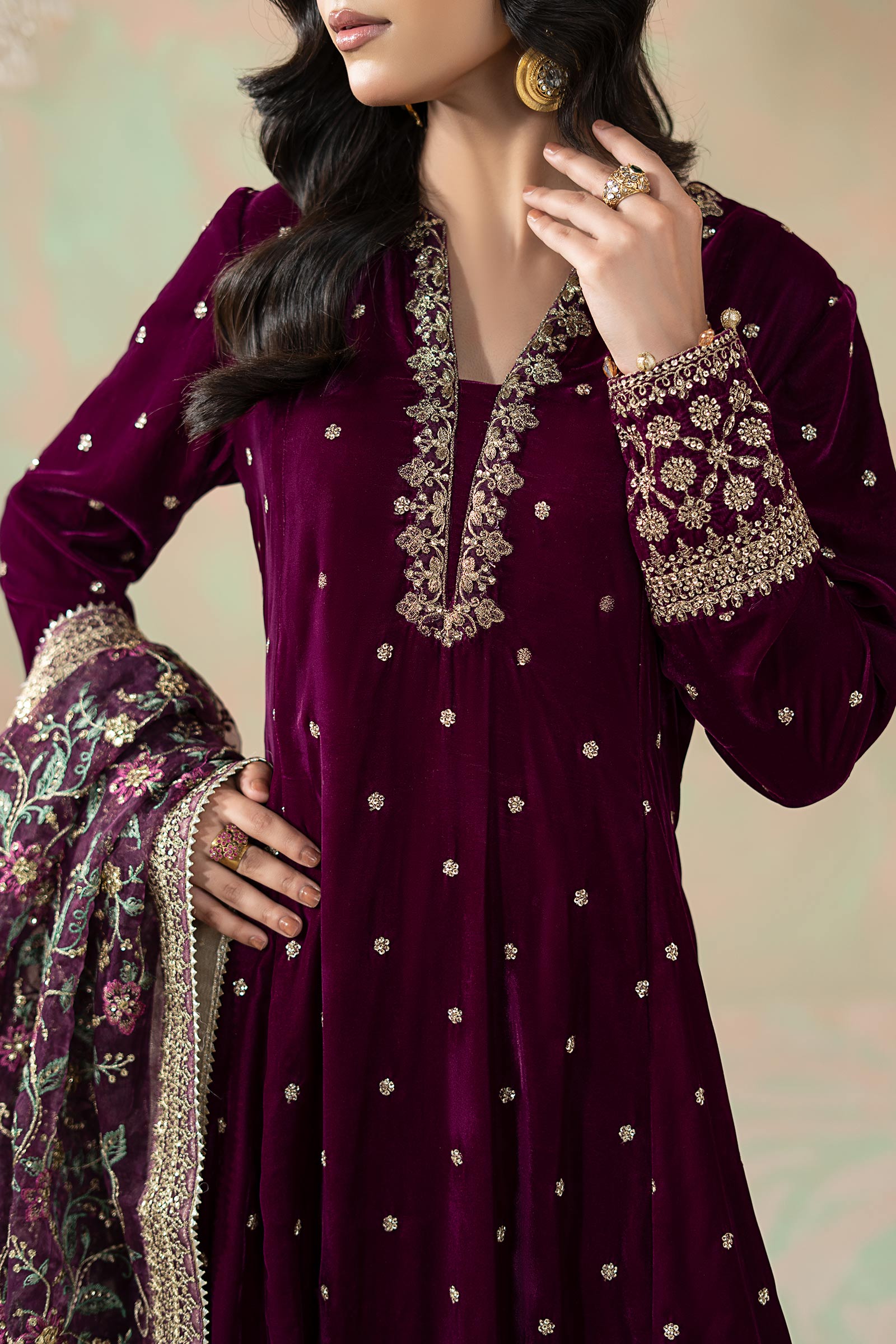 3 Piece Embroidered Velvet Suit