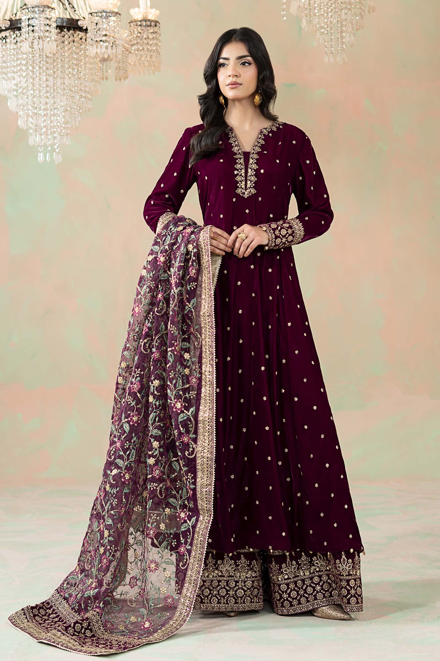 3 Piece Embroidered Velvet Suit