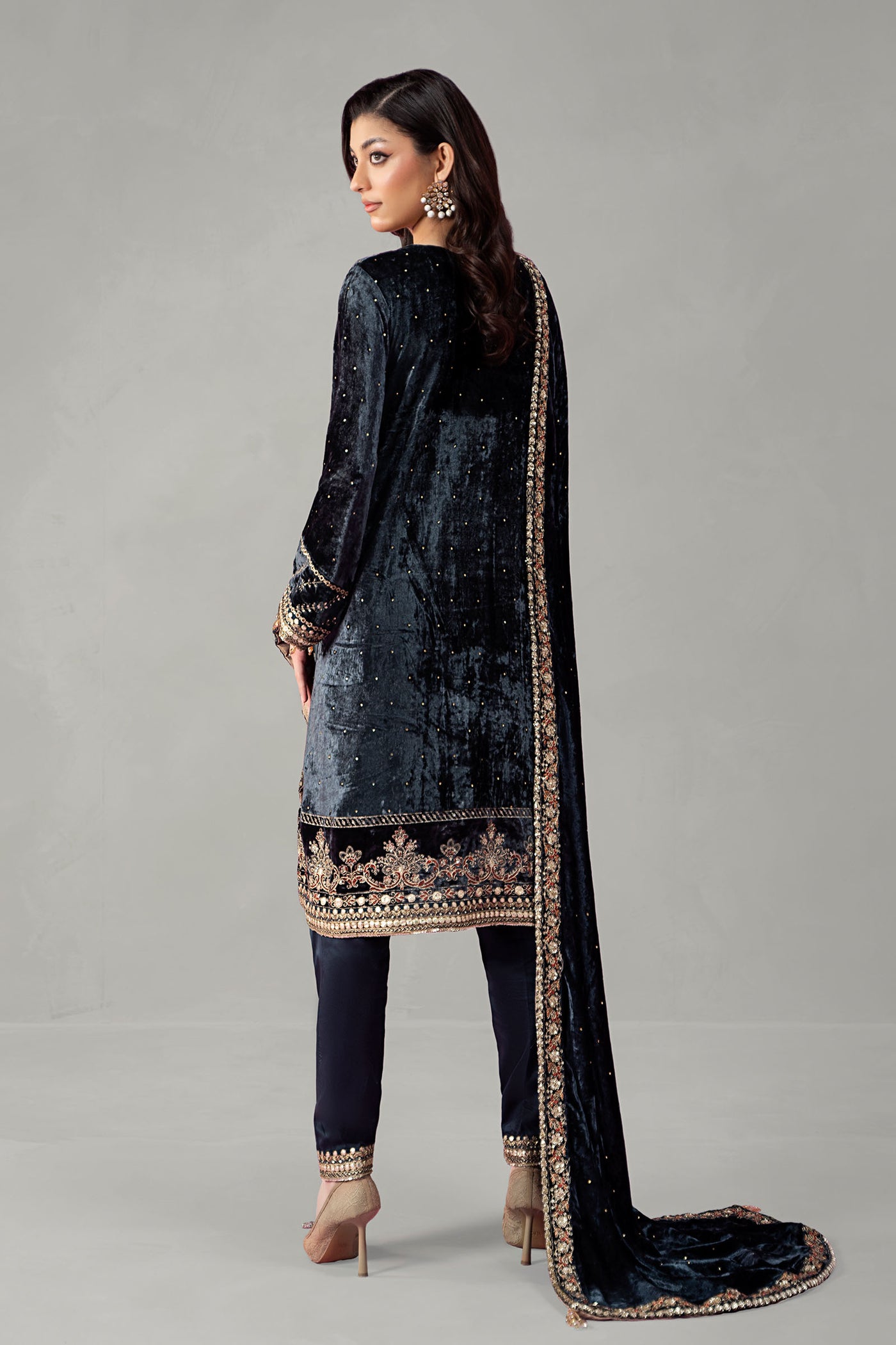 3 Piece Embroidered Velvet Suit