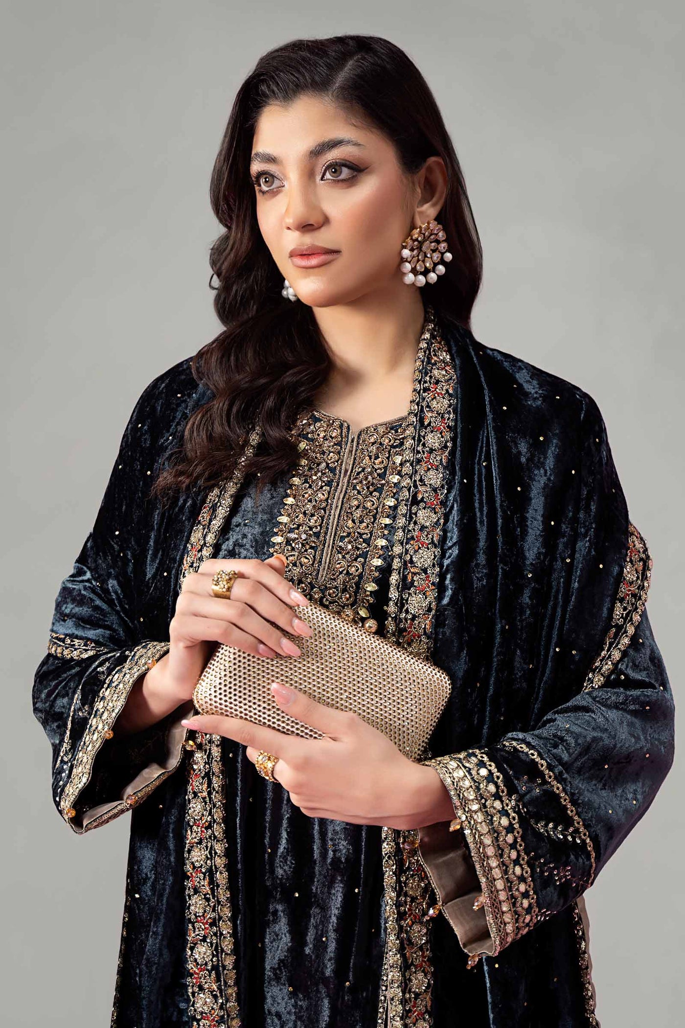 3 Piece Embroidered Velvet Suit