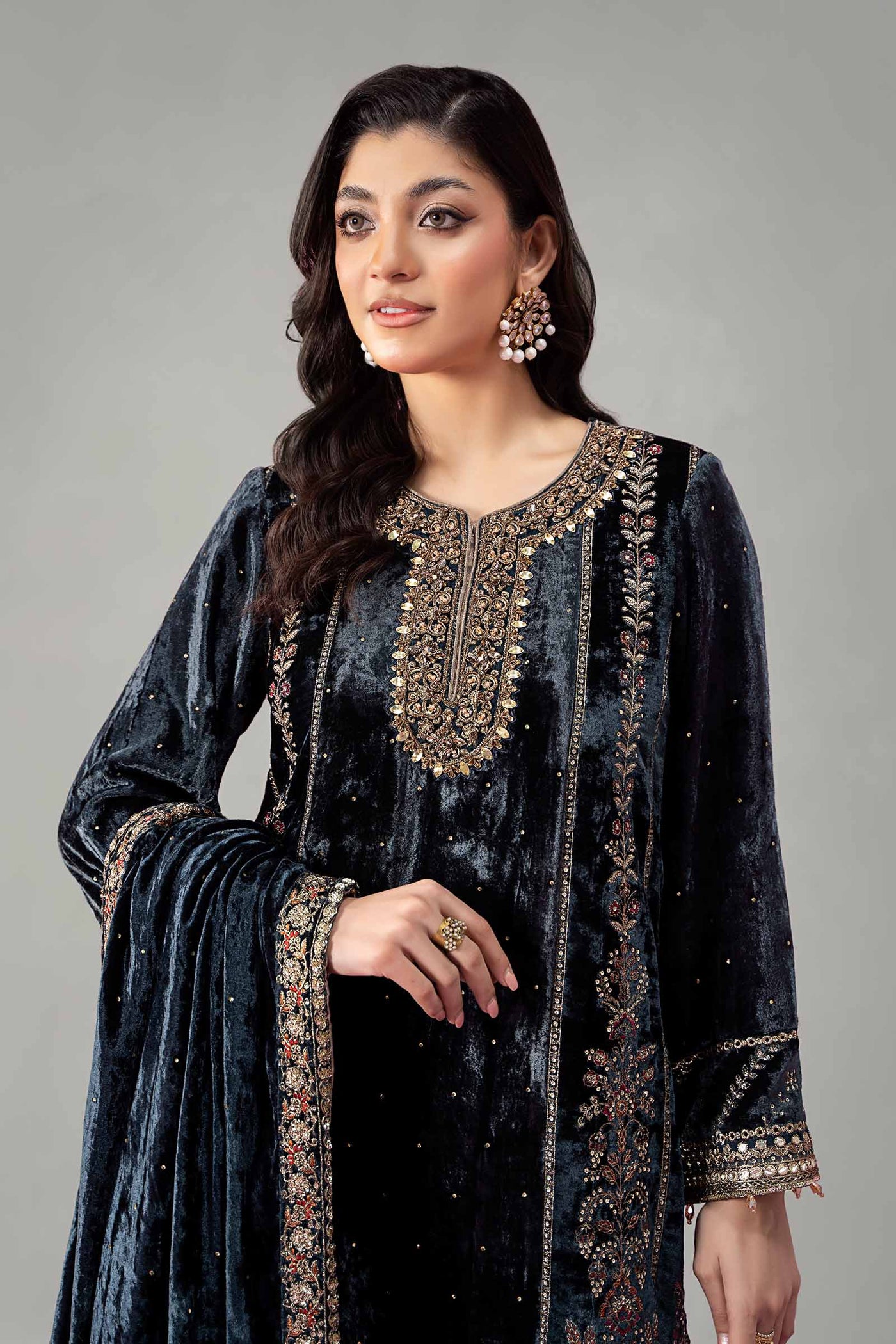 3 Piece Embroidered Velvet Suit