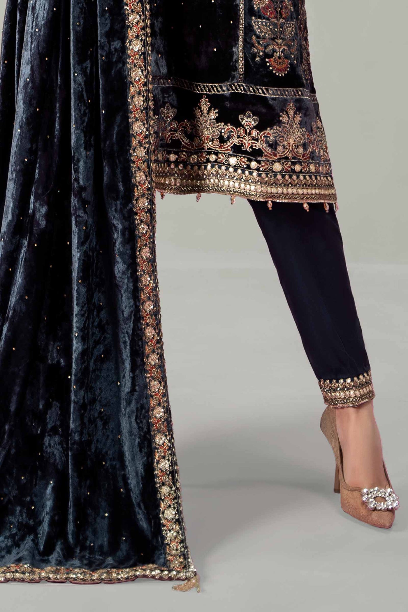 3 Piece Embroidered Velvet Suit