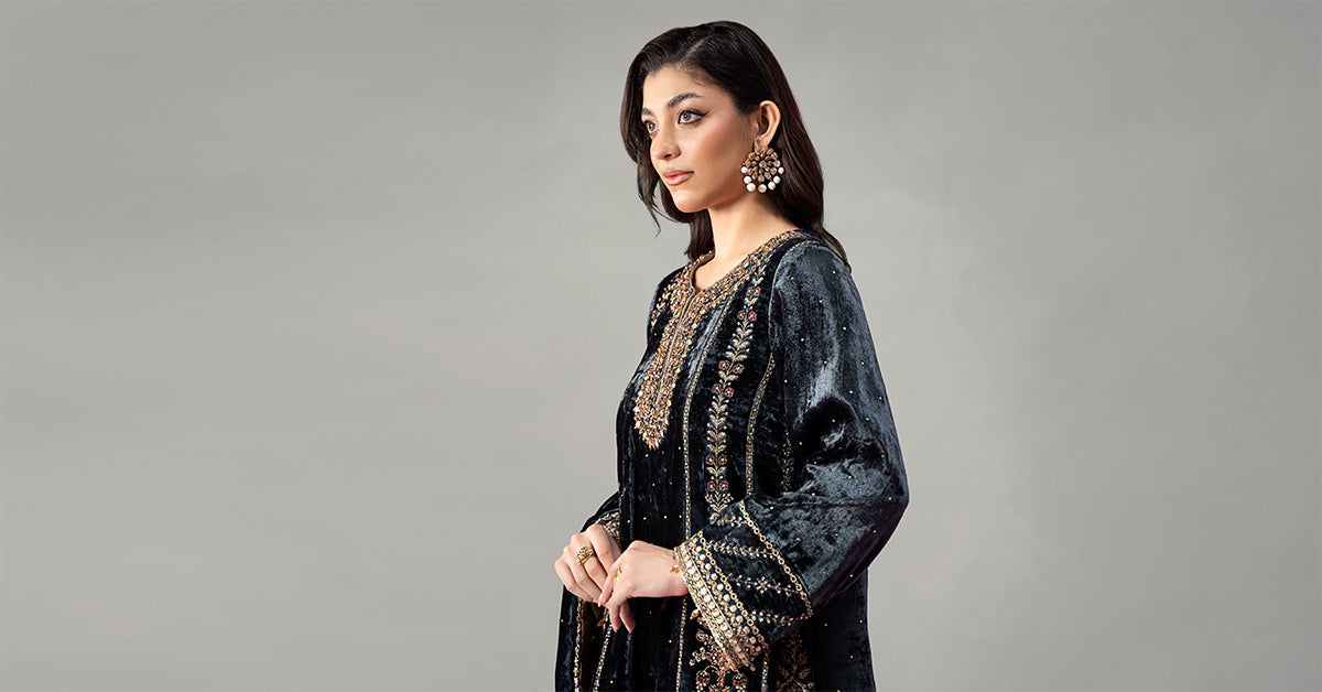3 Piece Embroidered Velvet Suit