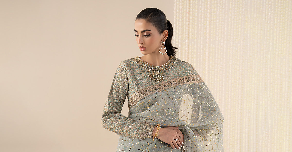 3 Piece Embroidered Raw Silk Suit