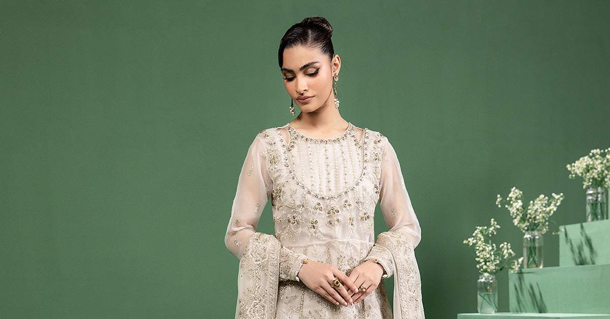 3 Piece Embroidered Organza Suit