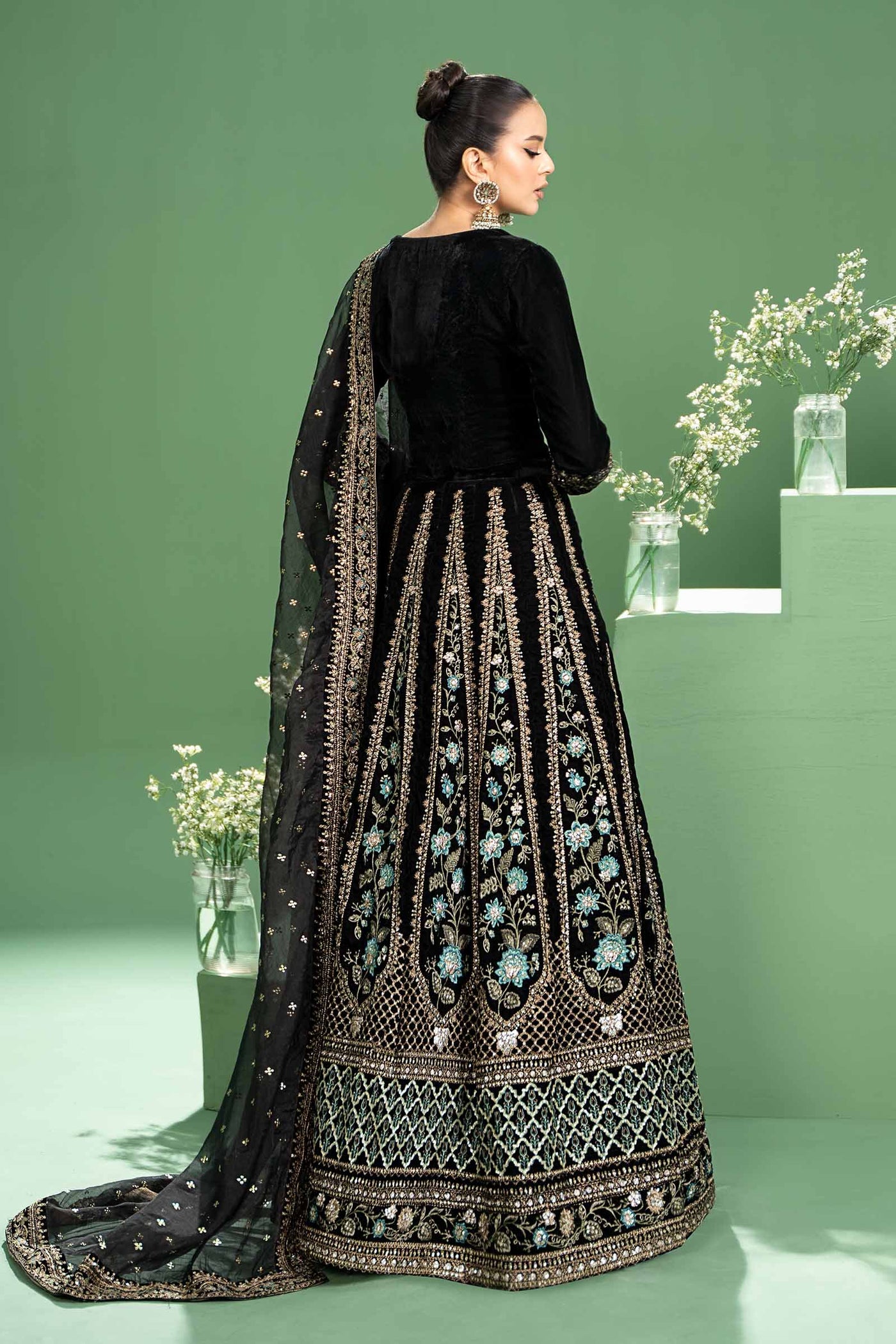 3 Piece Embroidered Velvet Suit