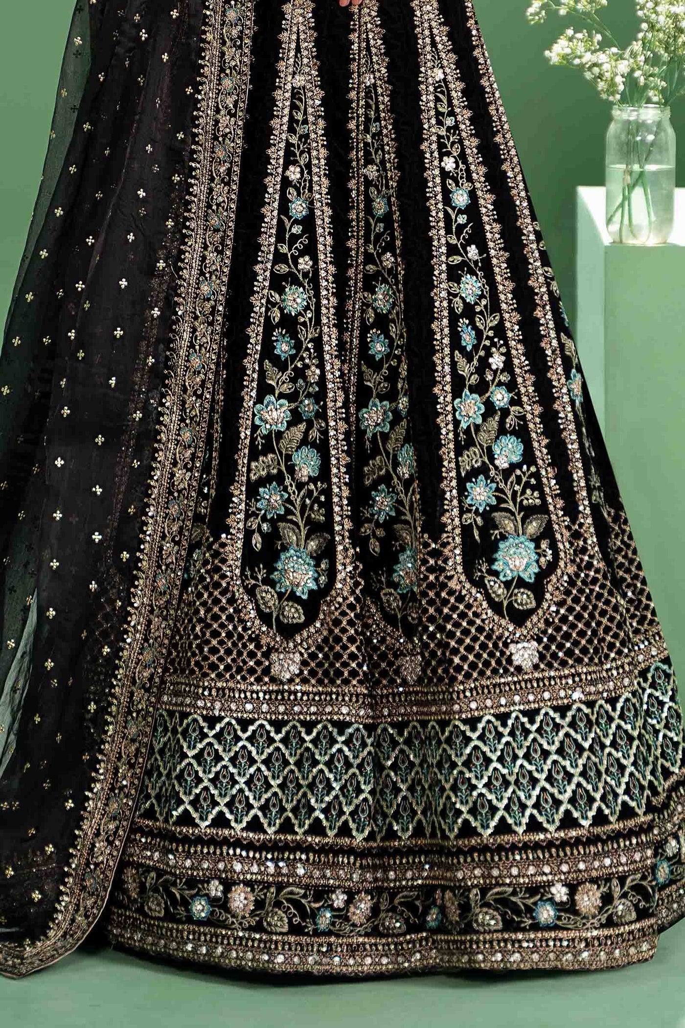 3 Piece Embroidered Velvet Suit