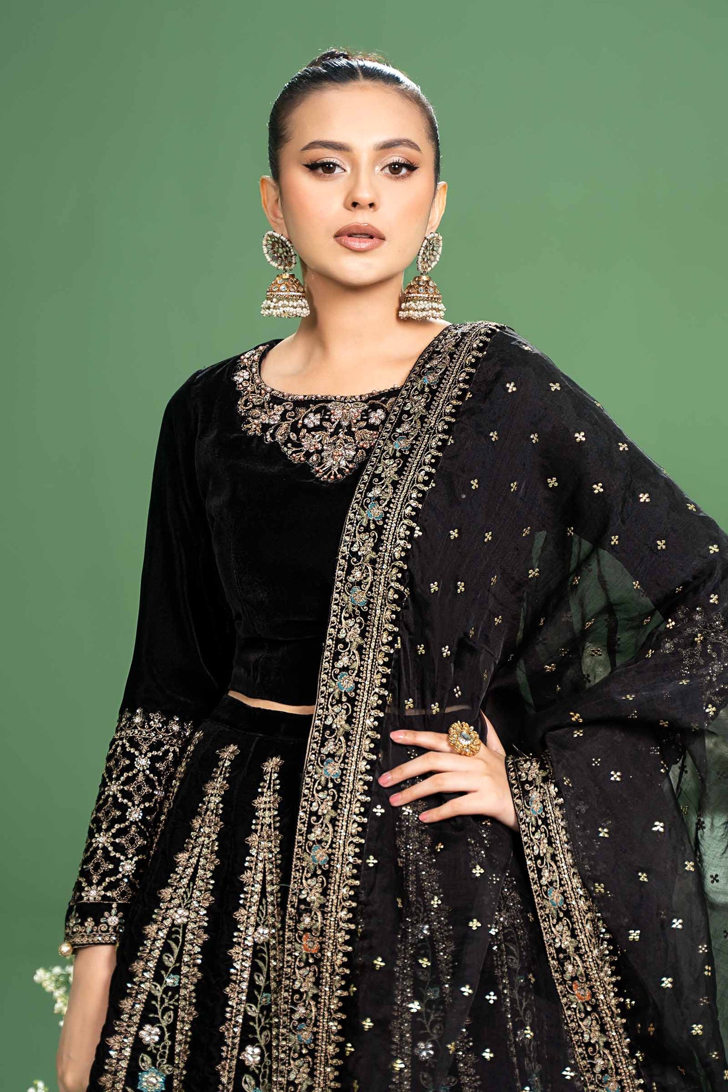 3 Piece Embroidered Velvet Suit