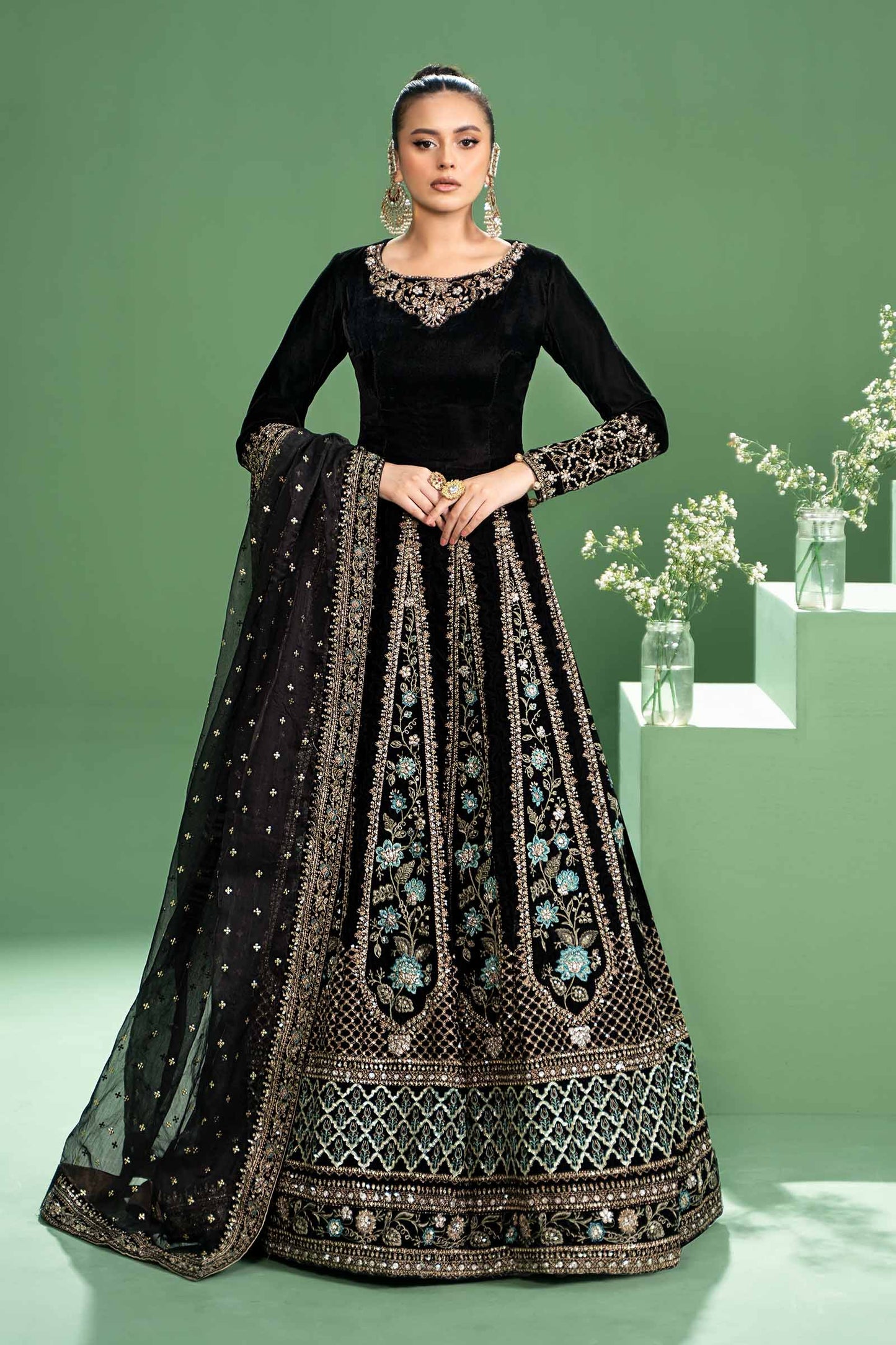 3 Piece Embroidered Velvet Suit
