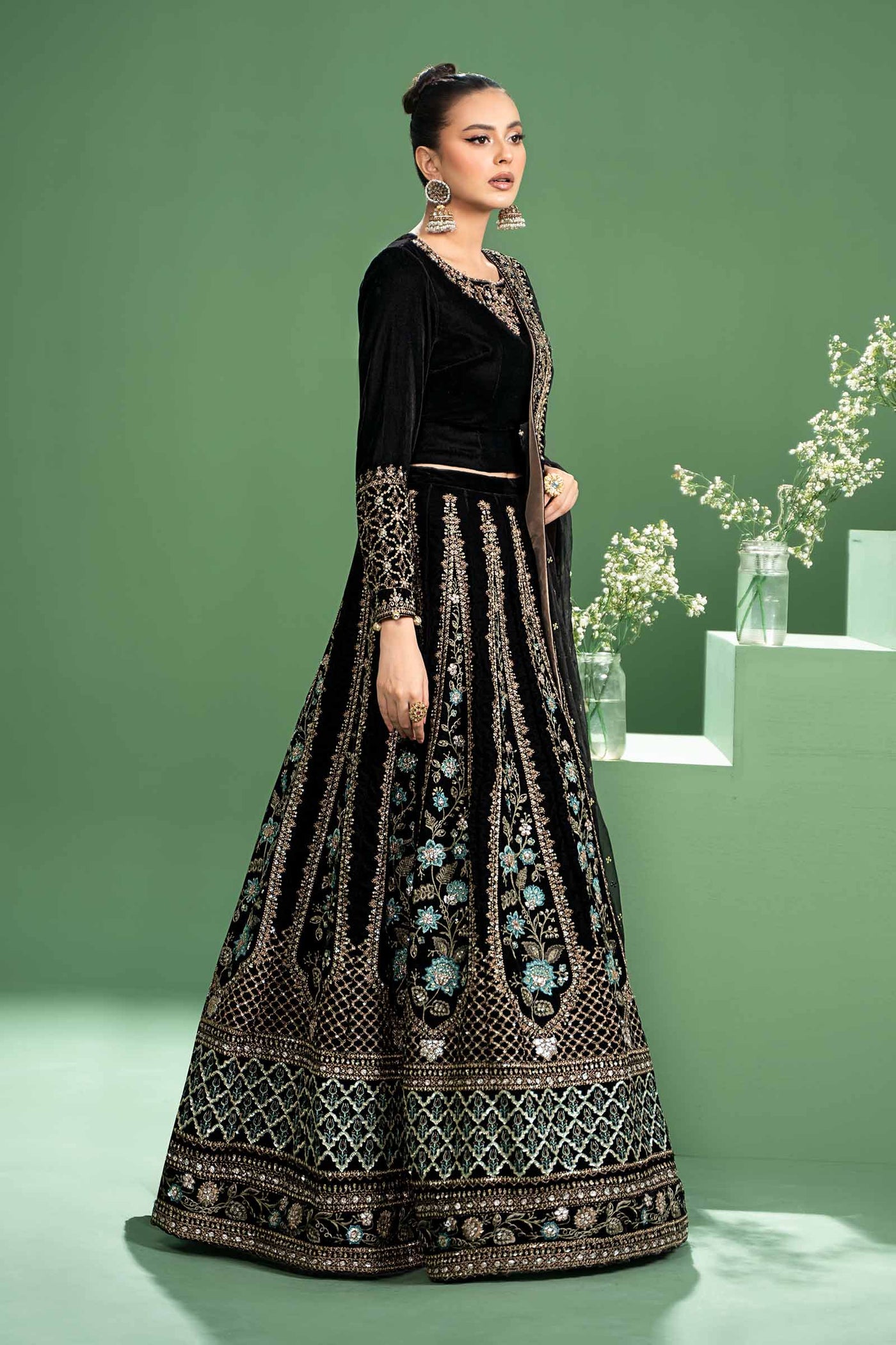 3 Piece Embroidered Velvet Suit