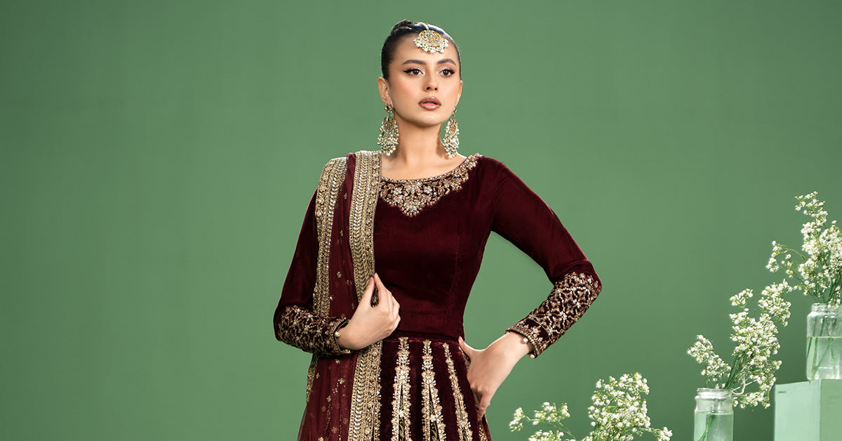 3 Piece Embroidered Velvet Suit