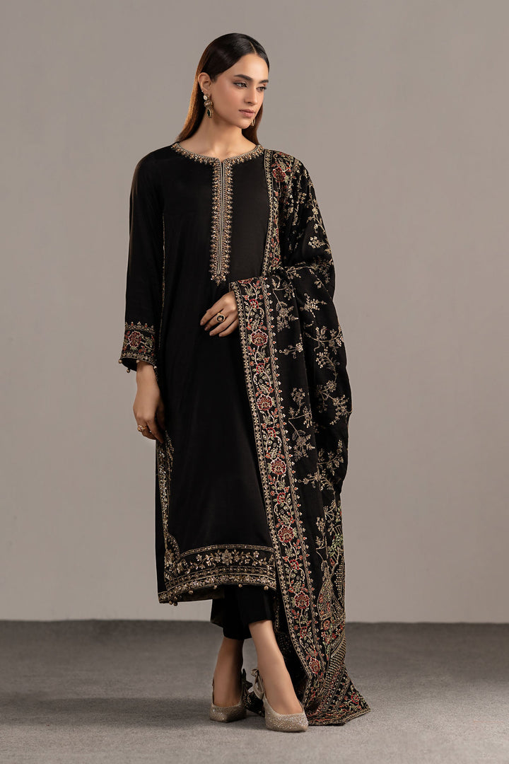 3 Piece Embroidered Raw Silk Suit All Products SFW20R1-ESM-BLK
