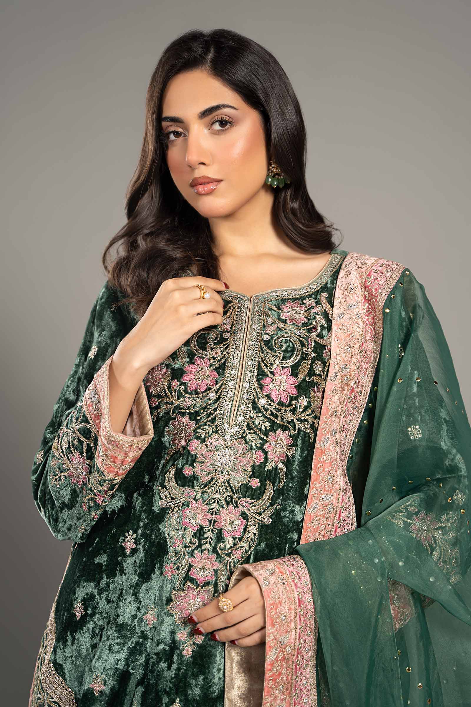 3 Piece Embroidered Velvet Suit