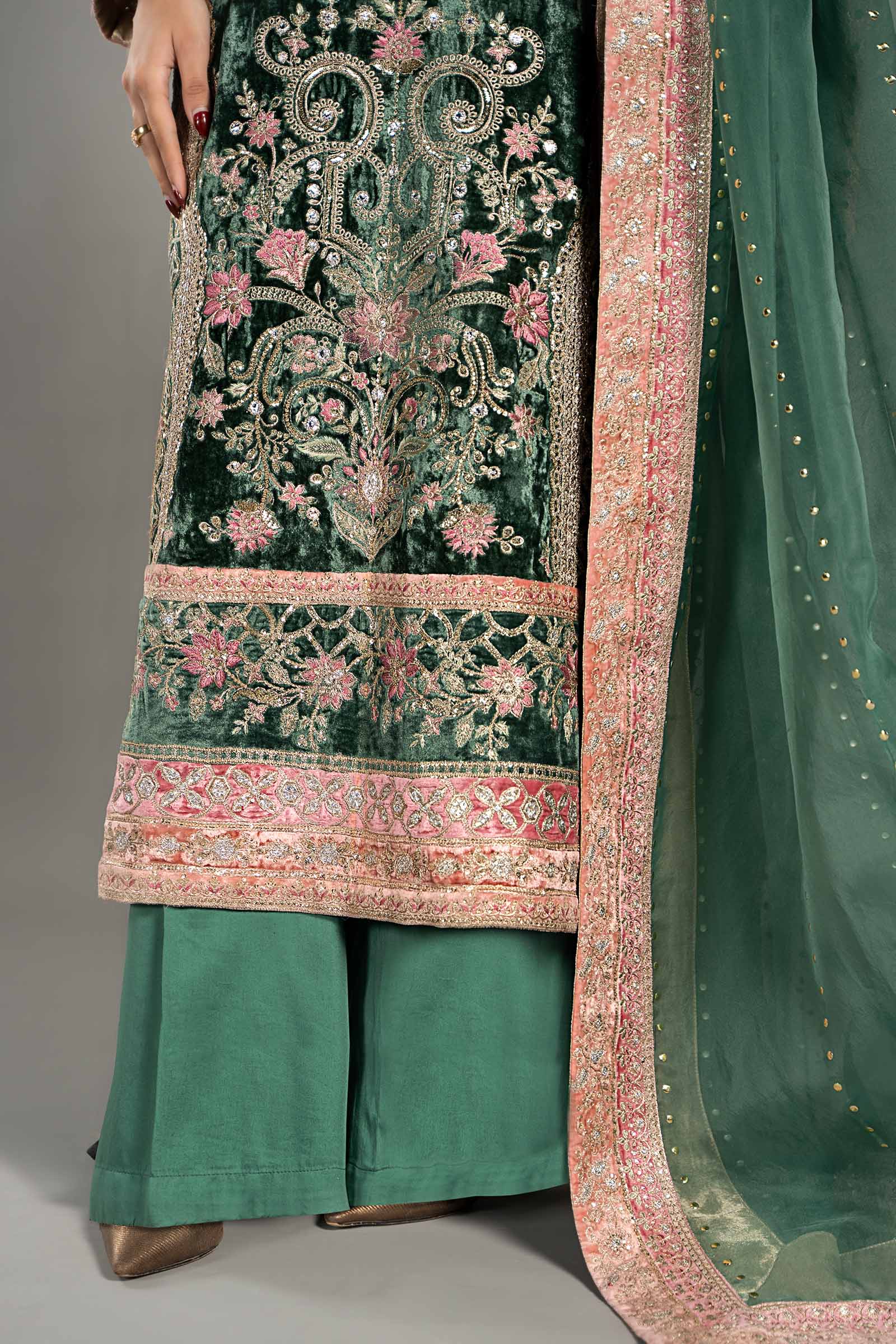 3 Piece Embroidered Velvet Suit