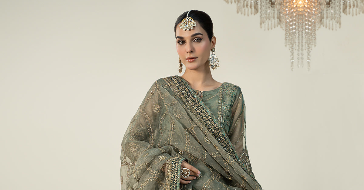 3 Piece Embroidered Zari Net Suit