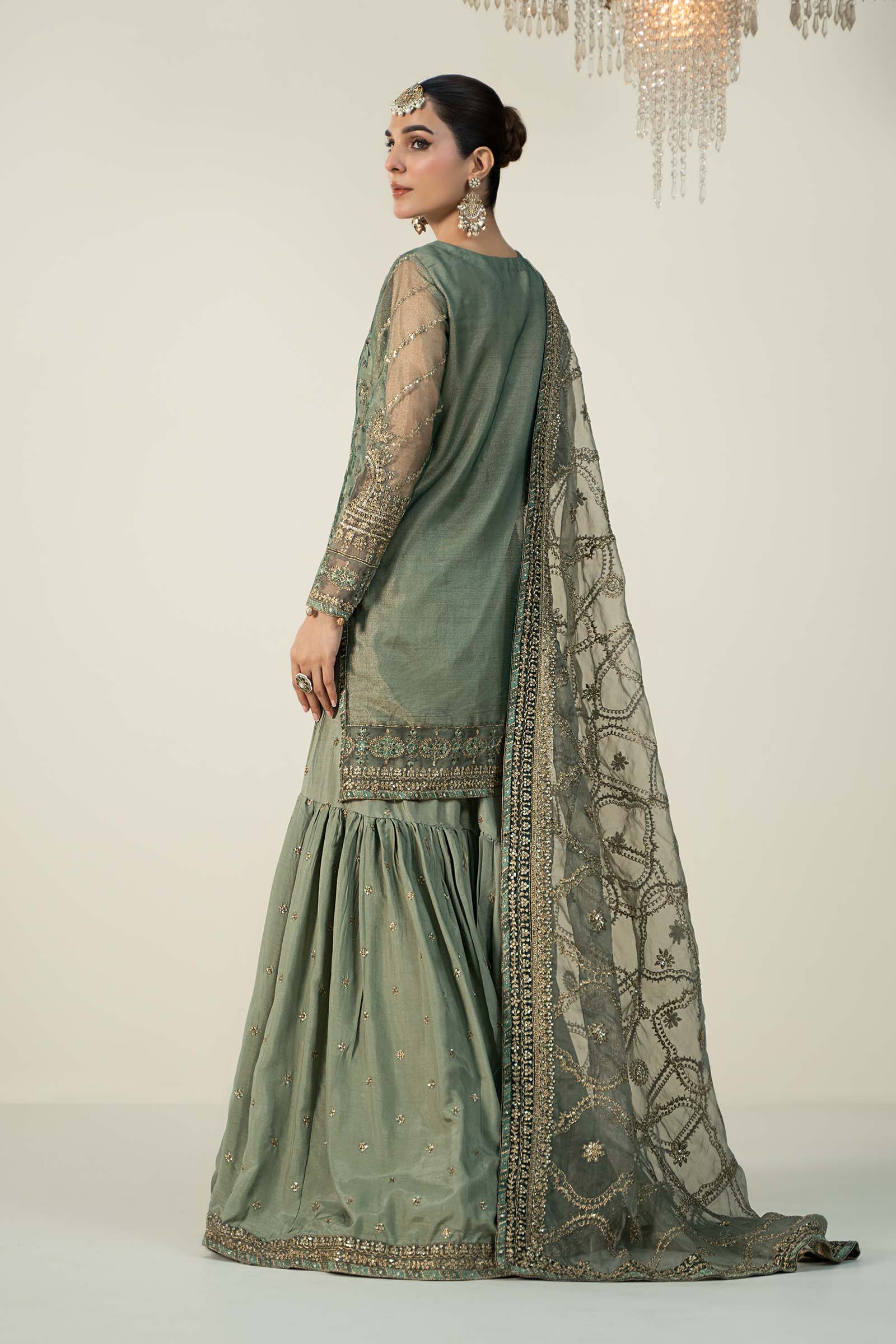 3 Piece Embroidered Zari Net Suit