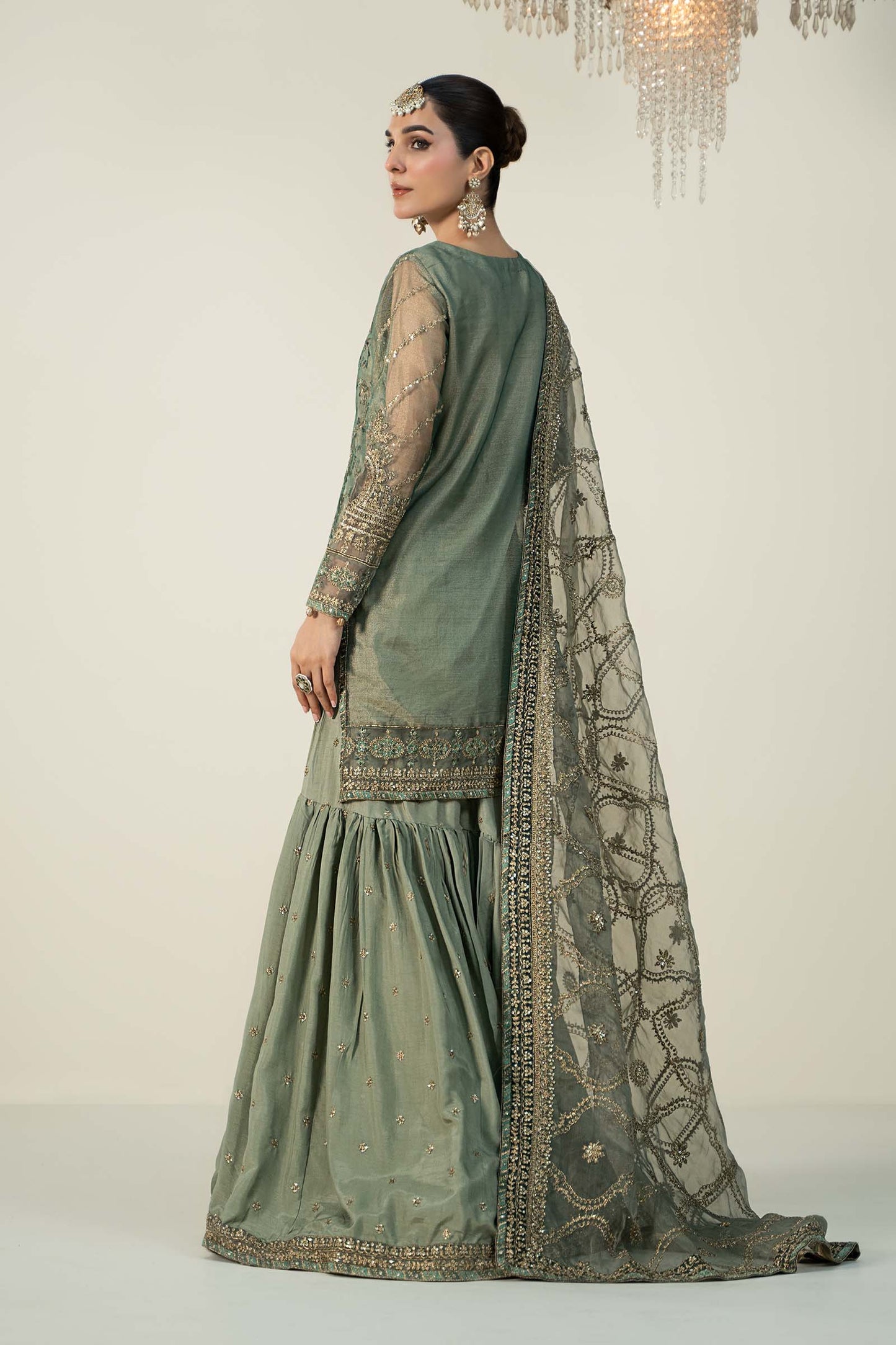 3 Piece Embroidered Zari Net Suit