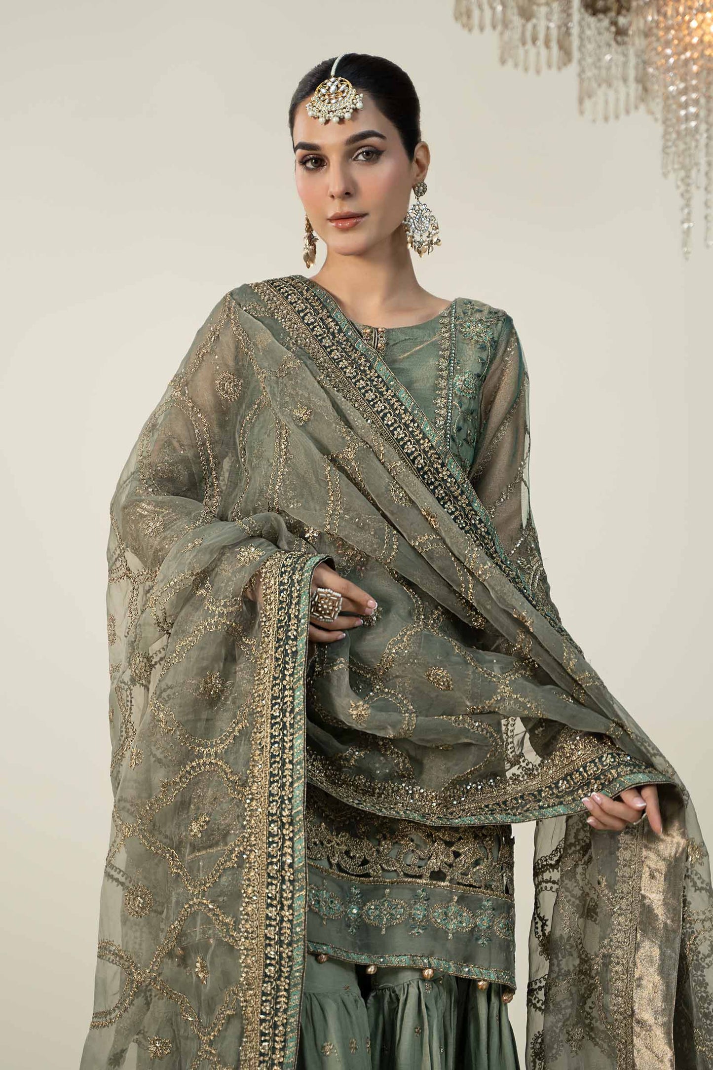 3 Piece Embroidered Zari Net Suit
