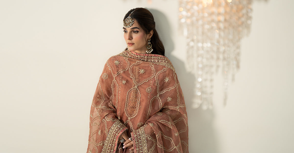 3 Piece Embroidered Zari Net Suit