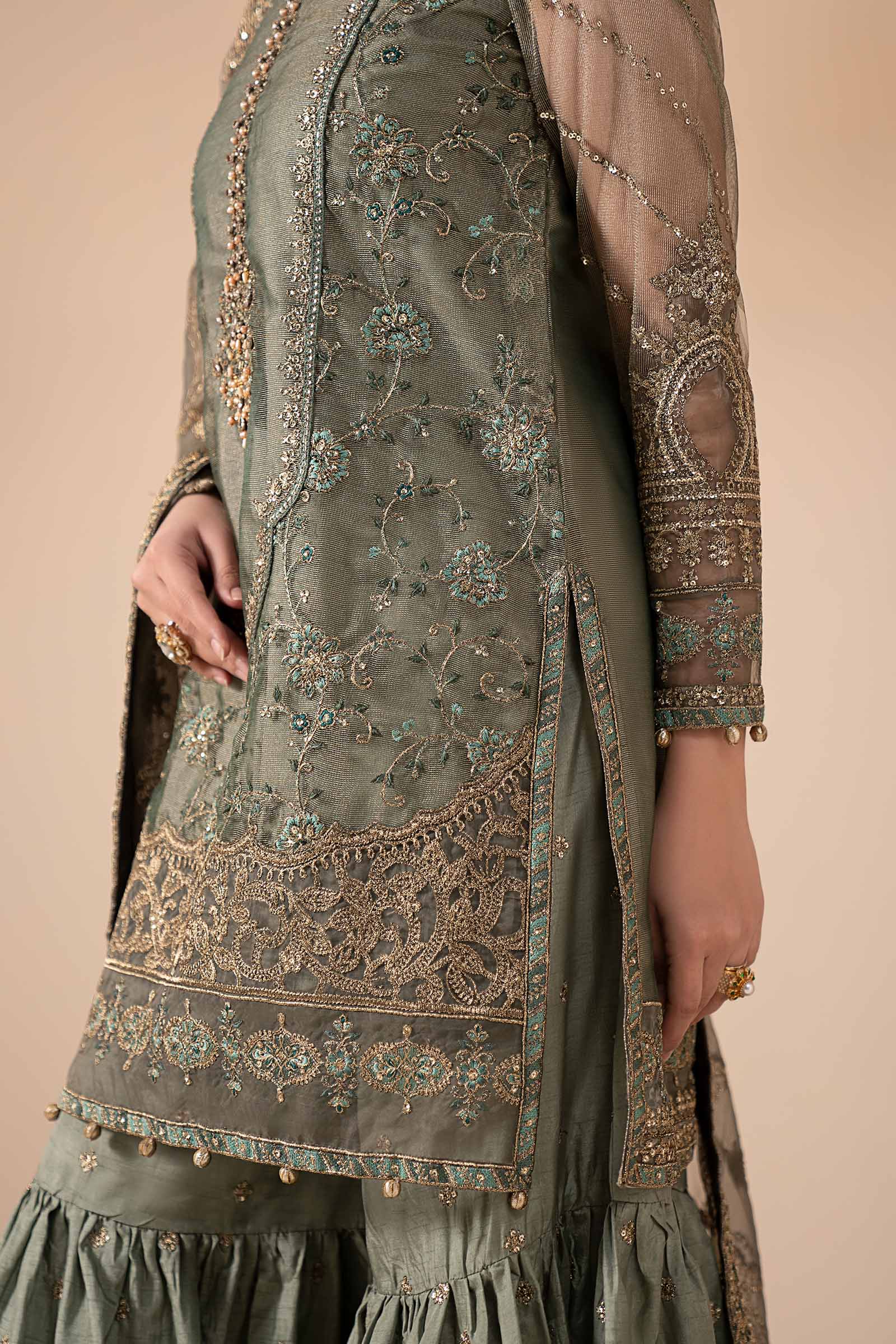 3 Piece Embroidered Zari Net Suit